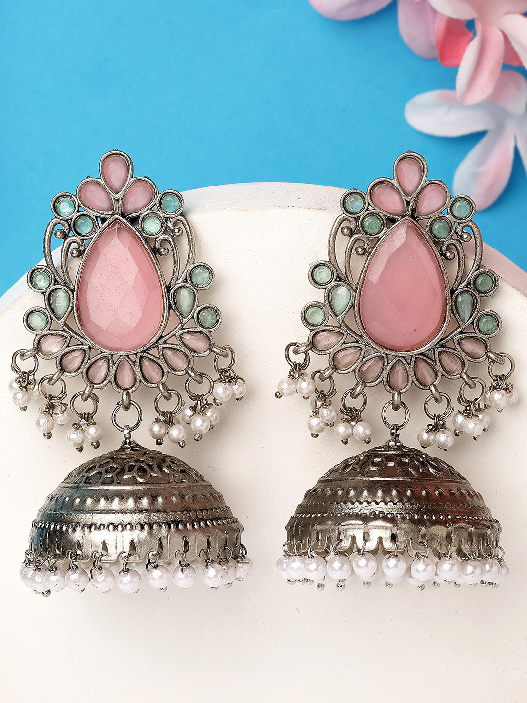 KARATCART Kundan Silver Plated Jhumkas