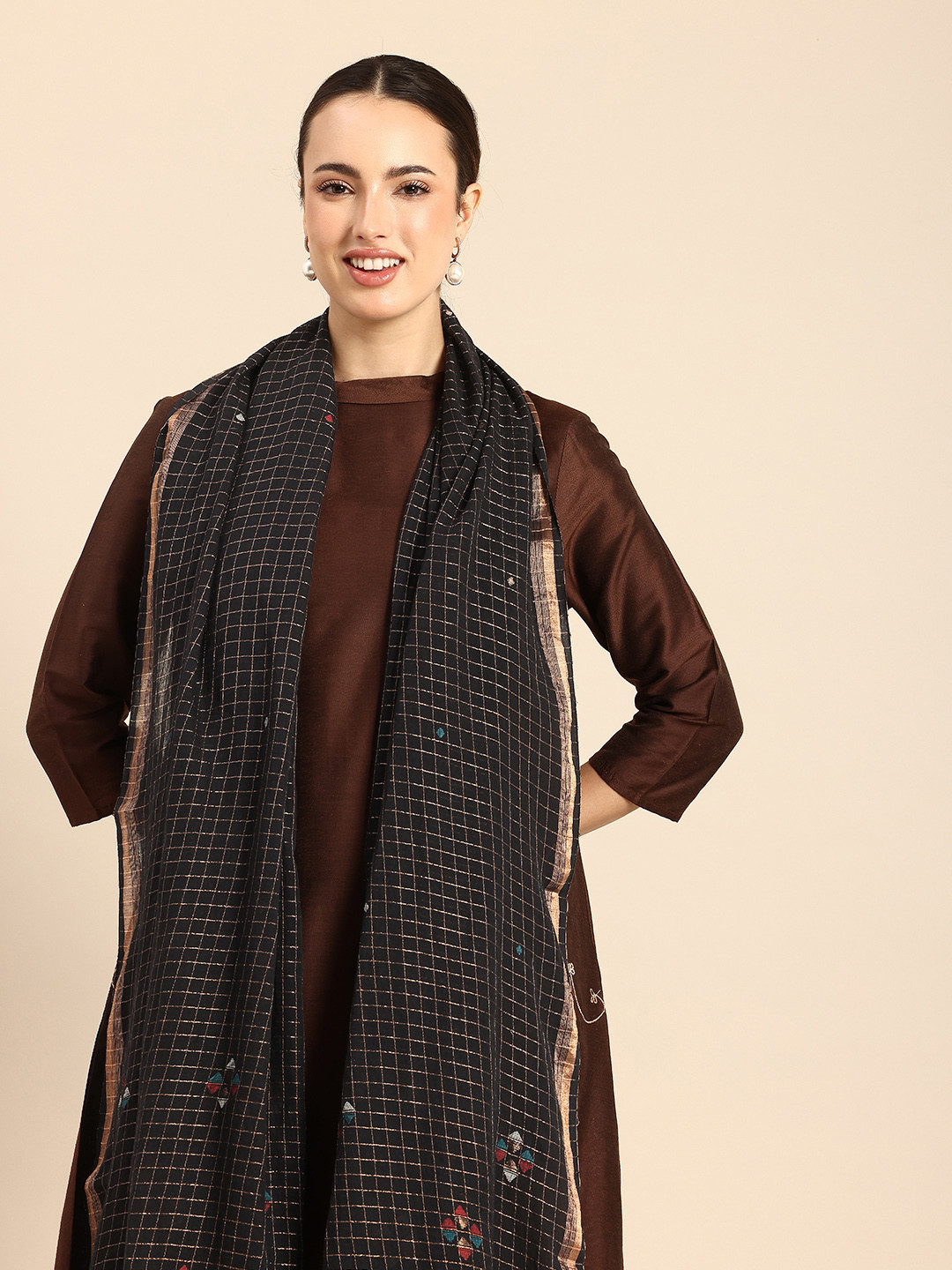 ASVA Women Checked Jamdani Scarf