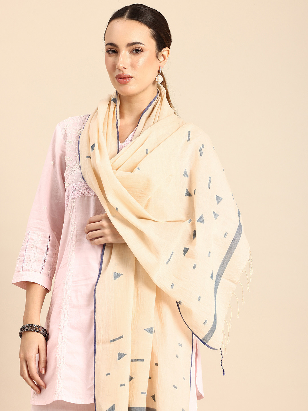 ASVA Women Geometric Woven Jamdani Scarf