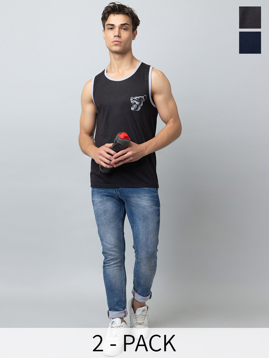 Looks United Men Pack Of 2 Printed Gym Innerwear Vests