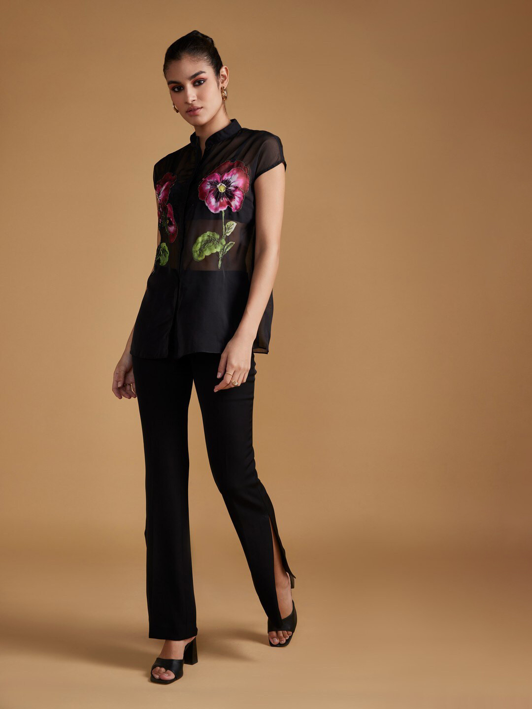 VERB BY PALLAVI SINGHEE Floral Printed Semi Sheer Casual Shirt