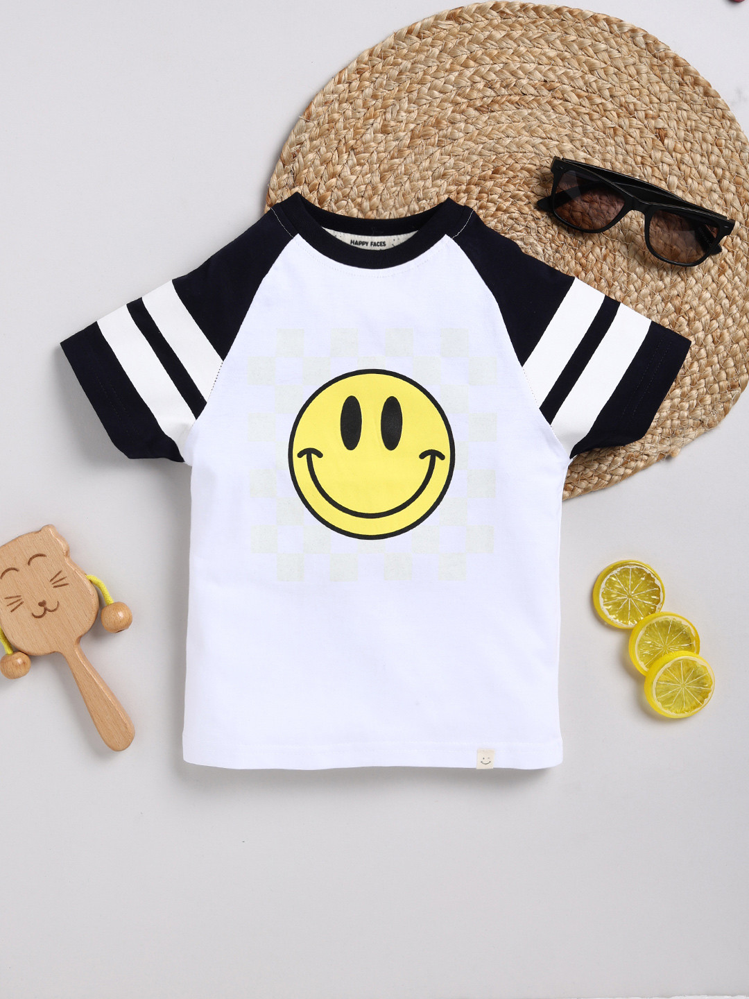Happy Faces Boys Graphic Printed Reflective Detail Pure Cotton T-shirt