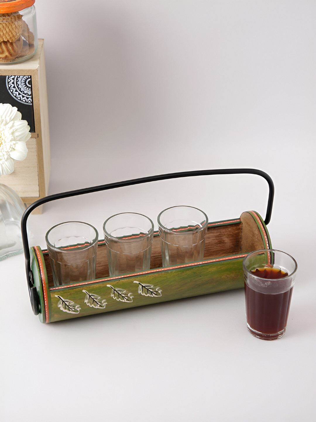 Aura Personalised Message Transparent Wood Handmade 4 Piece Mugs with Tray-100ml
