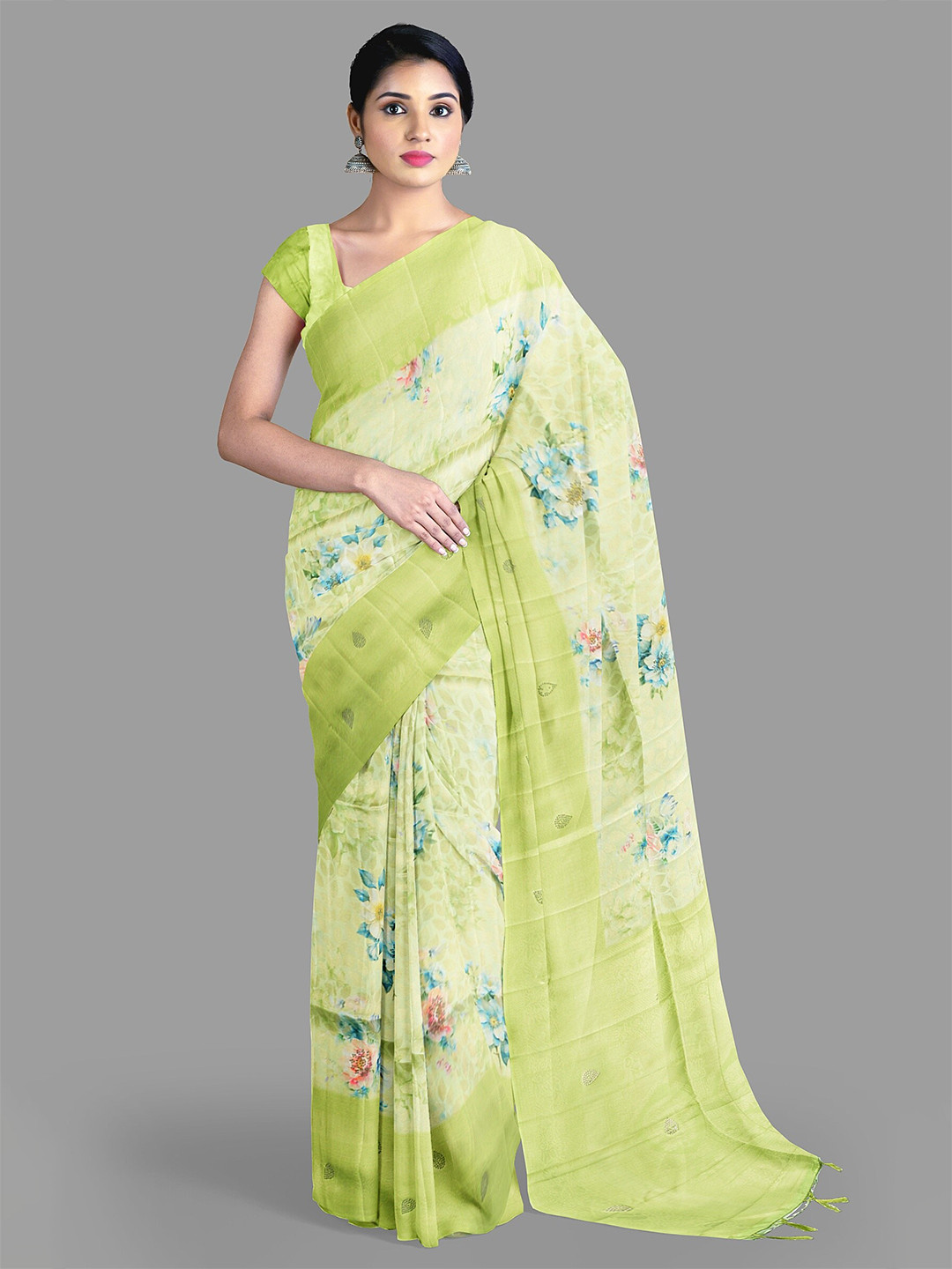 The Chennai Silks Floral Beads and Stones Art Silk Arani Saree