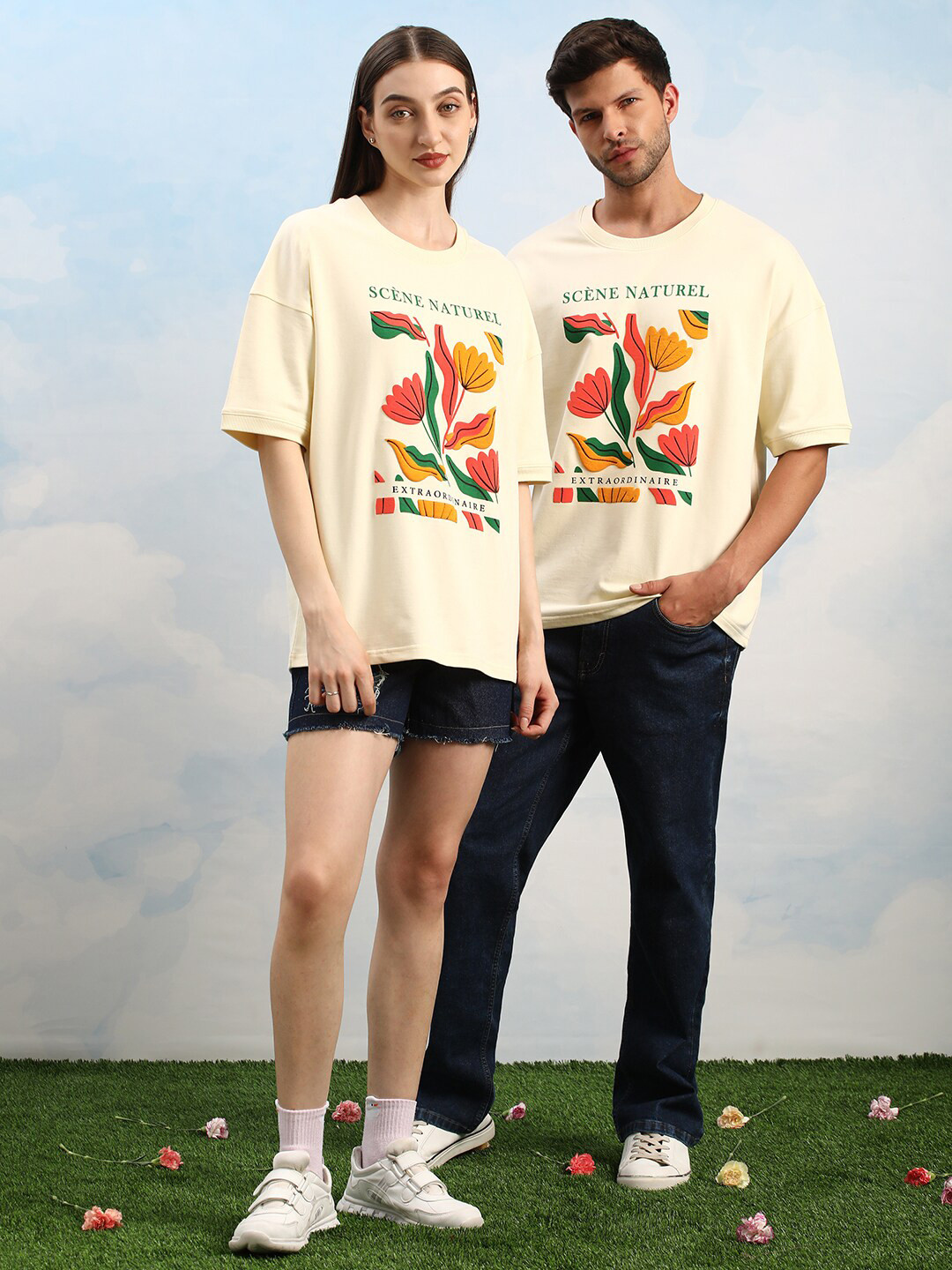 Dillinger Unisex Drop Shoulder Embossed Terry Cotton Oversized T Shirt