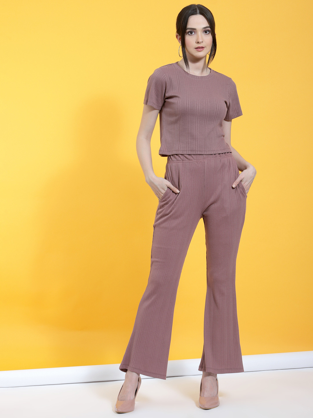 Rigo Striped Round Neck Top & Flared Trouser Pure Cotton Co-Ords