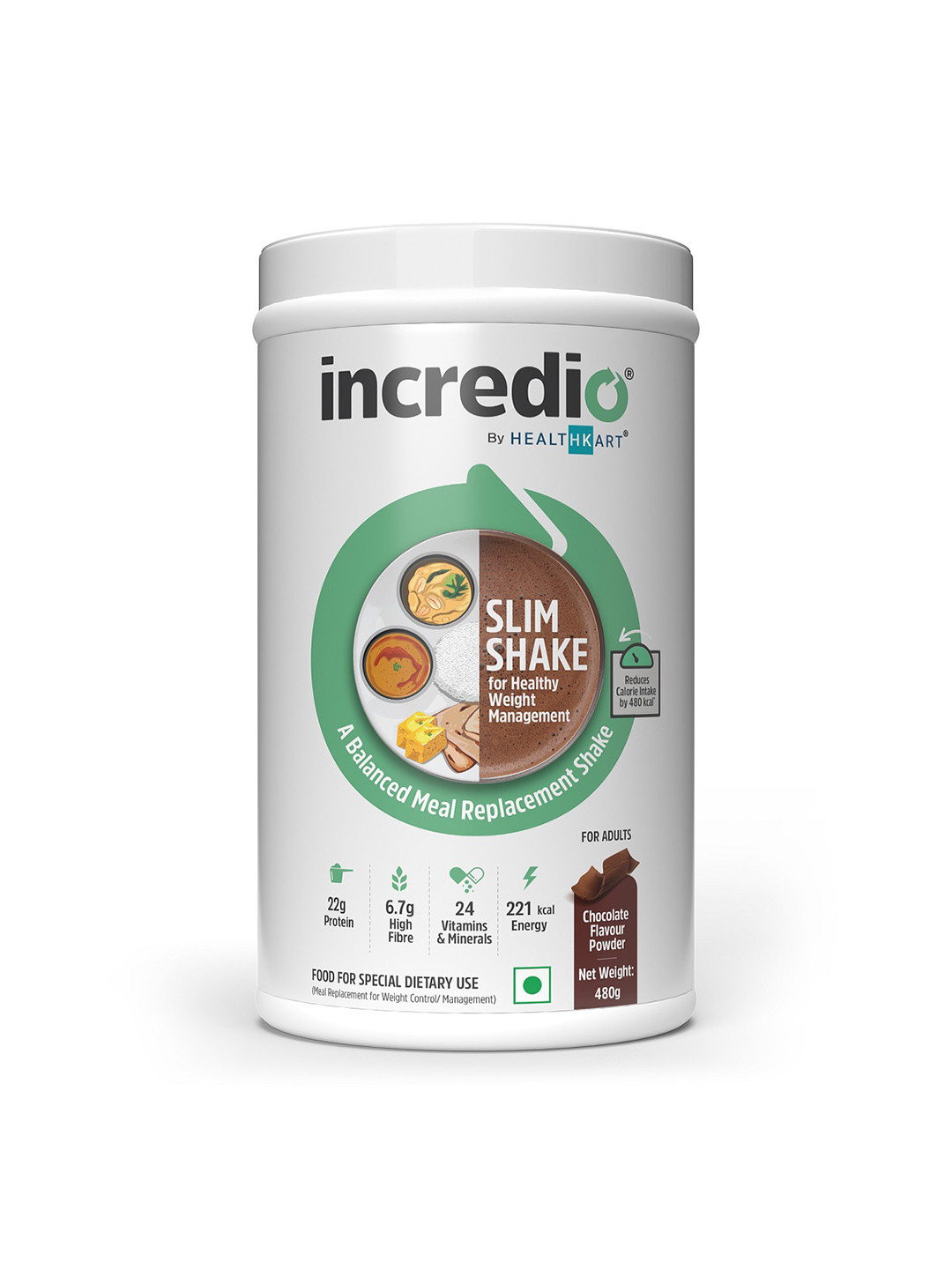 INCREDIO Chocolate Flavour Slim Shake for Healthy Weight Management - 480g