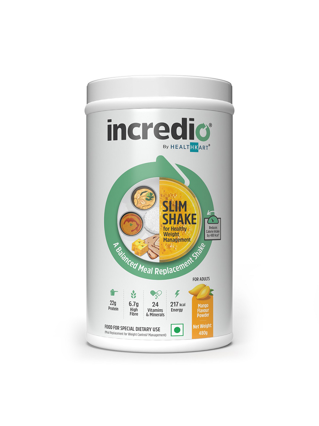 INCREDIO Mango Flavour Slim Shake for Healthy Weight Management - 480g
