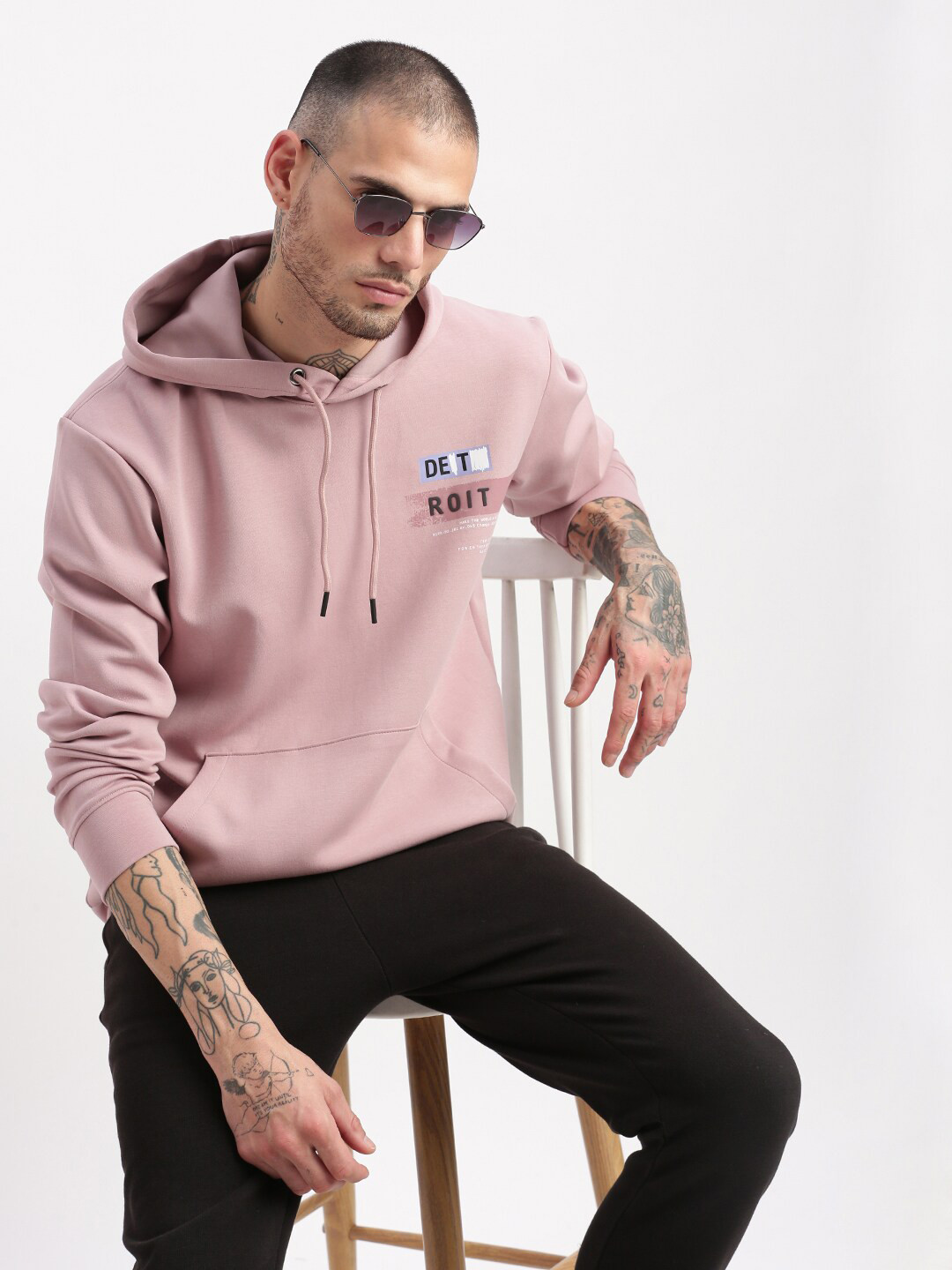 SHOWOFF Typography Printed Cotton Terry Hood Pullover Sweatshirt