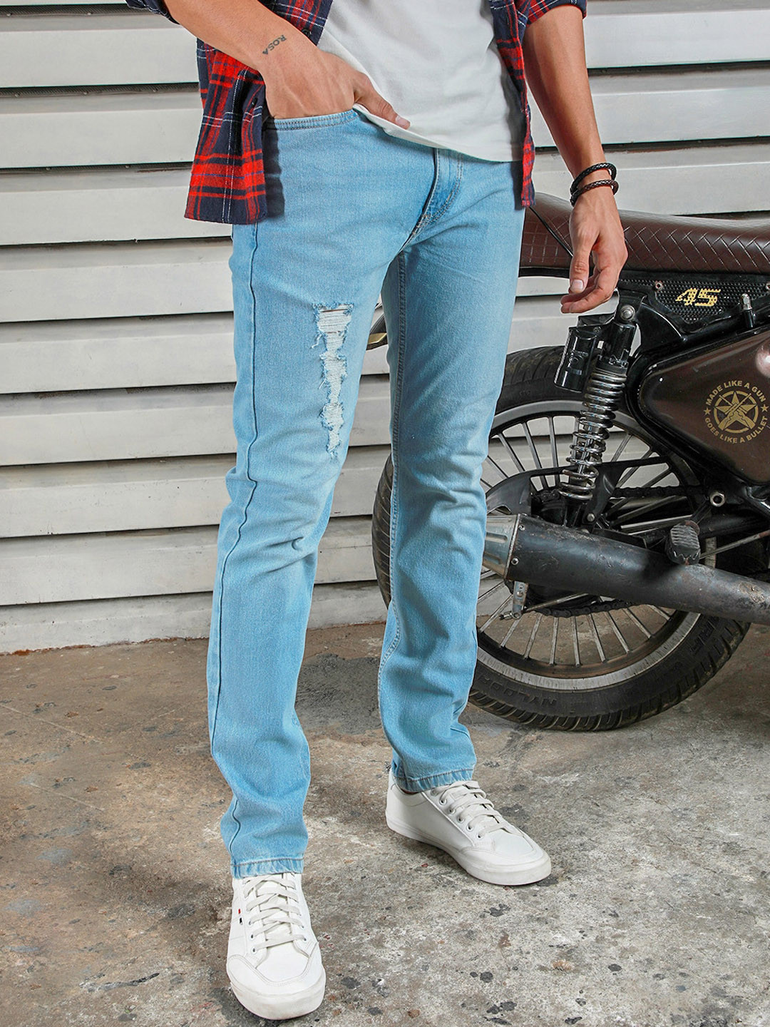 High Star Men Straight Tappered Fit Heavy Fade Mild distress Cotton Jeans