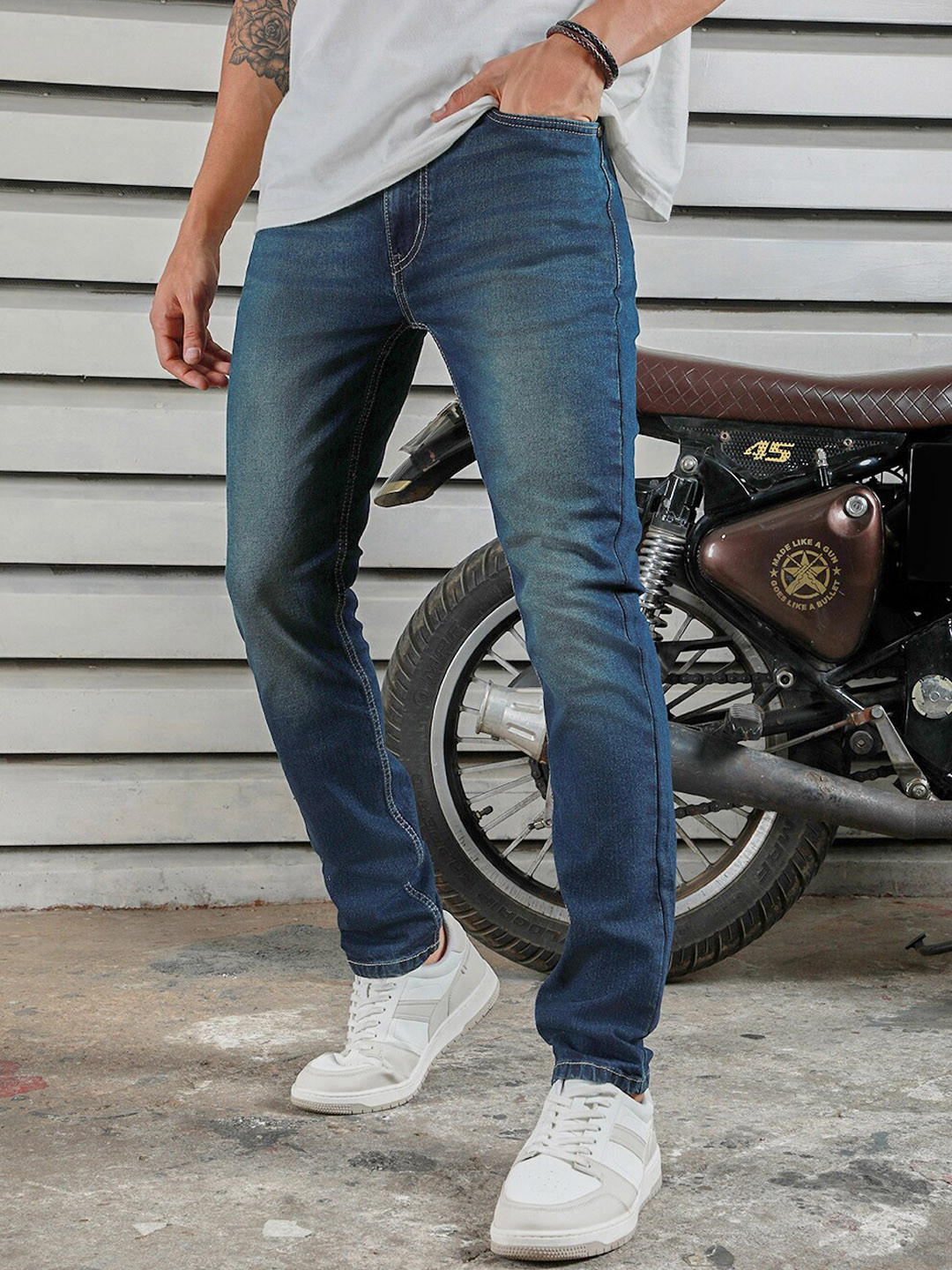 High Star Men Straight Tappered Fit Light Fade Cotton Jeans