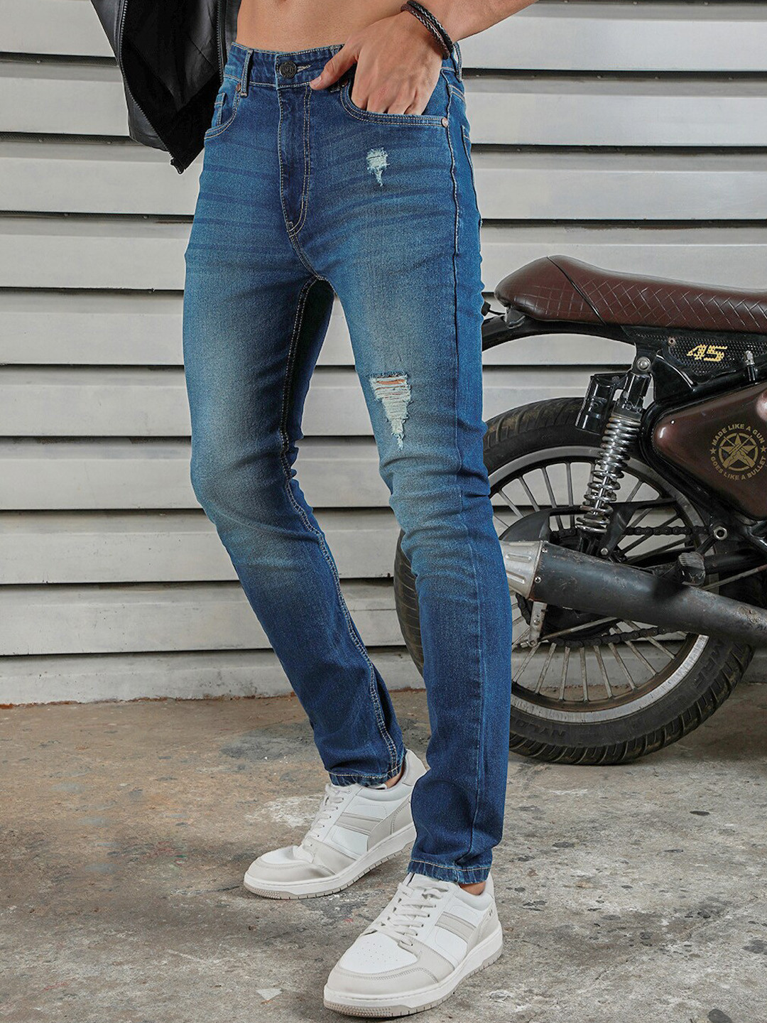 High Star Men Straight Tappered Fit Heavy Fade Mild distress Cotton Jeans