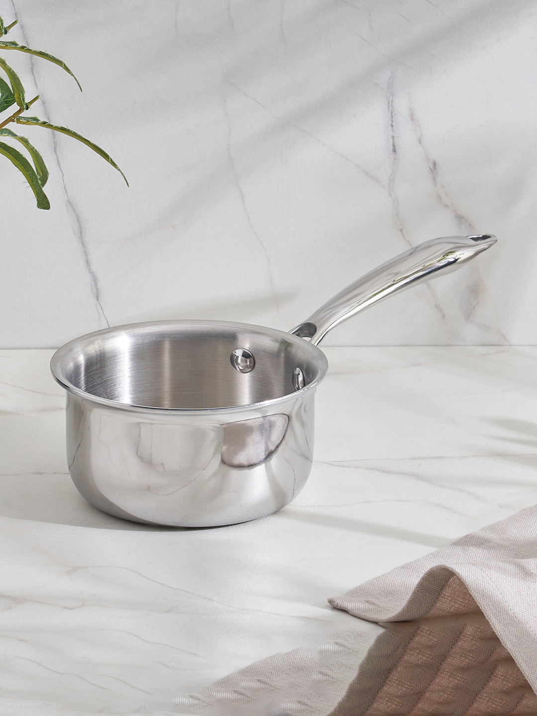 Home Centre Valeria Carin Silver Toned Stainless Steel Milk Pan
