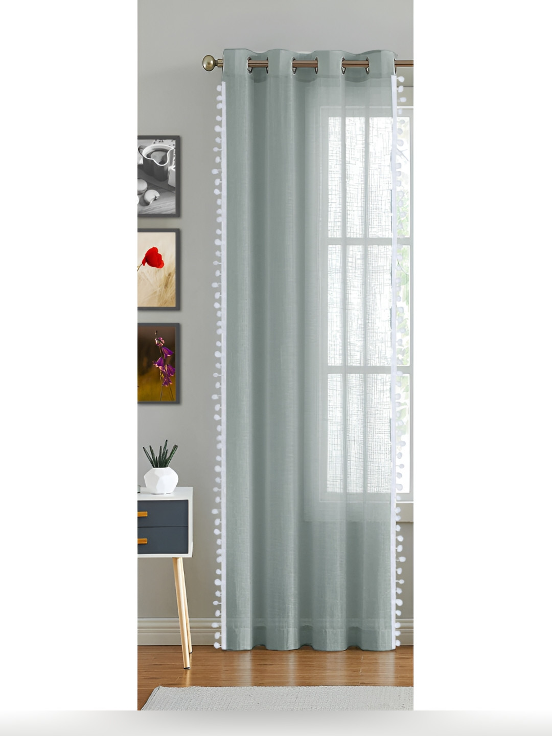 HOMEMONDE Grey & White Cotton Eyelet Sheer Door Curtain