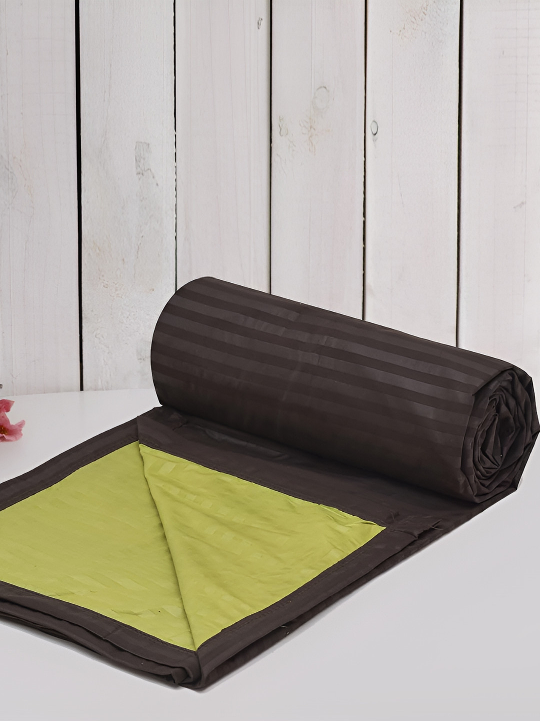 RRC Brown & Green Striped Microfiber AC Room 150 GSM Double Bed Dohar