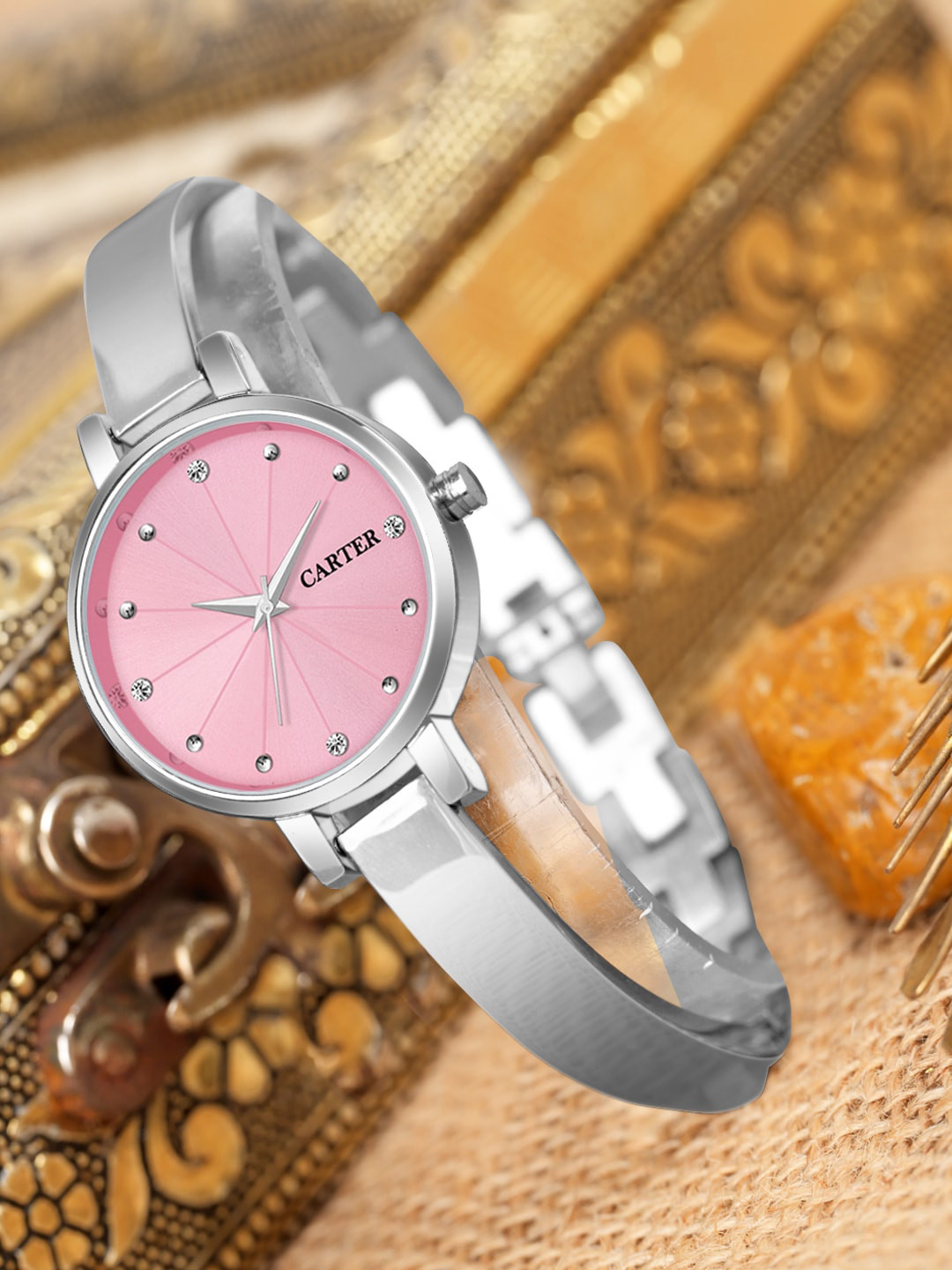 Sandy D Carter Women Embellished Dial & Bracelet Style Straps Analogue Watch SDC24-37-PK