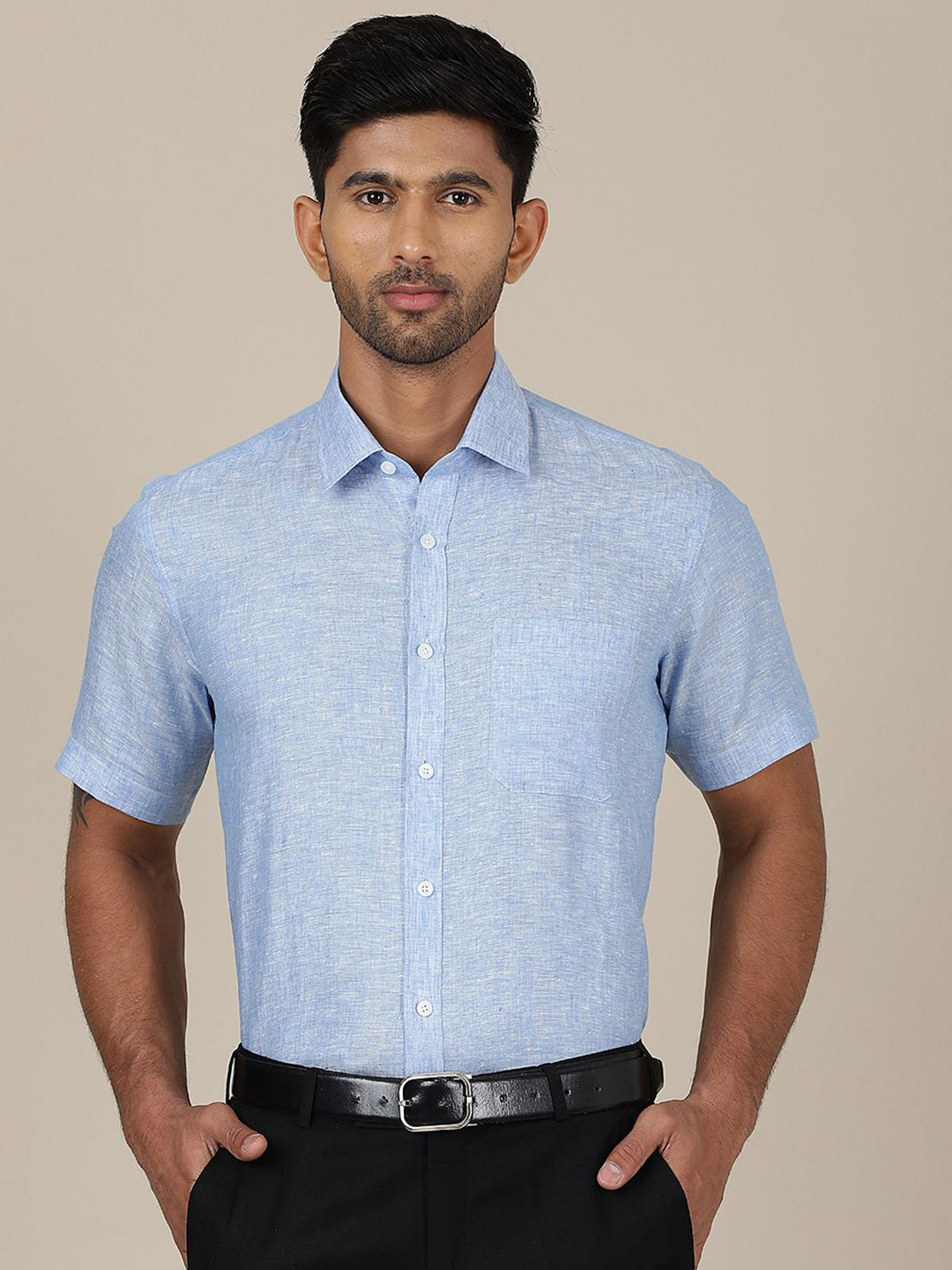 JADE BLUE Self Design Linen Formal Shirt