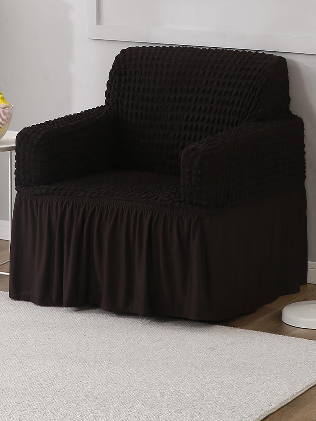 HOKIPO Coffee Brown Stretchable Bubble Sofa Sofa Cover With Arms