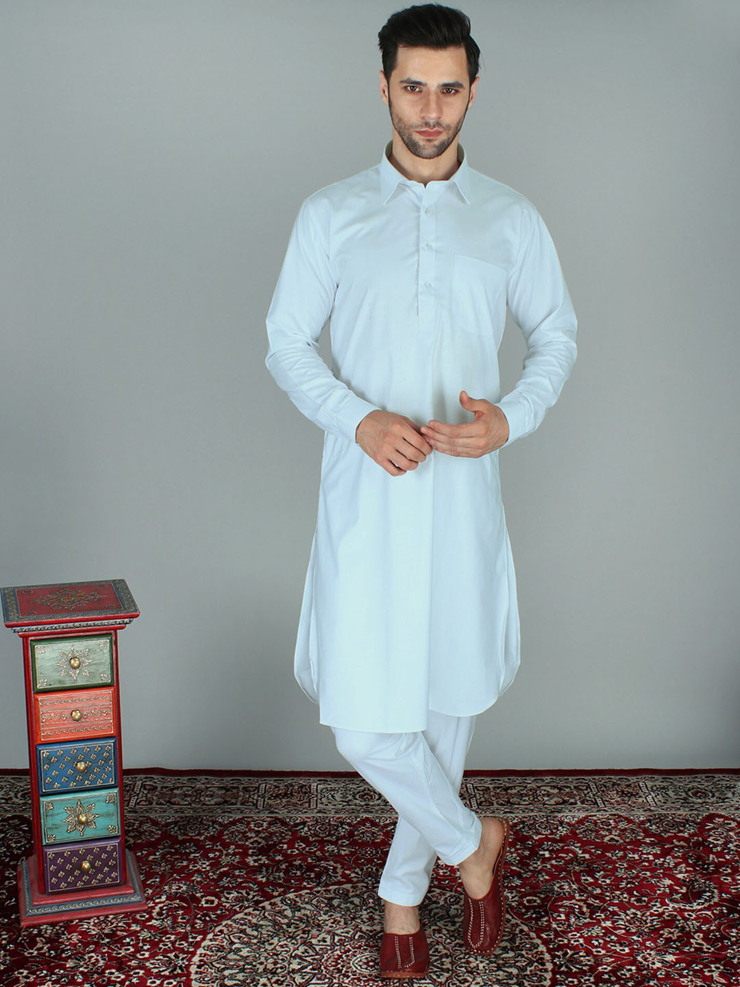 Exotic India Sky Pure Cotton Pathani Kurta Pajama Set