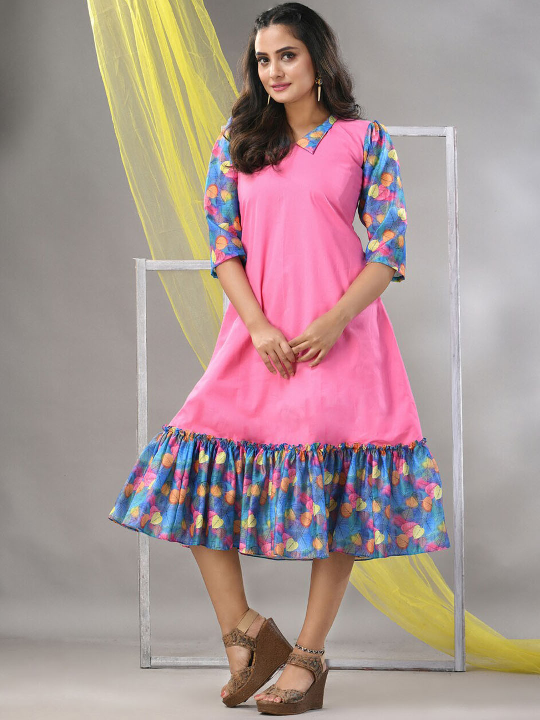 Charukriti Shirt Collar Cotton A-Line Midi Dress