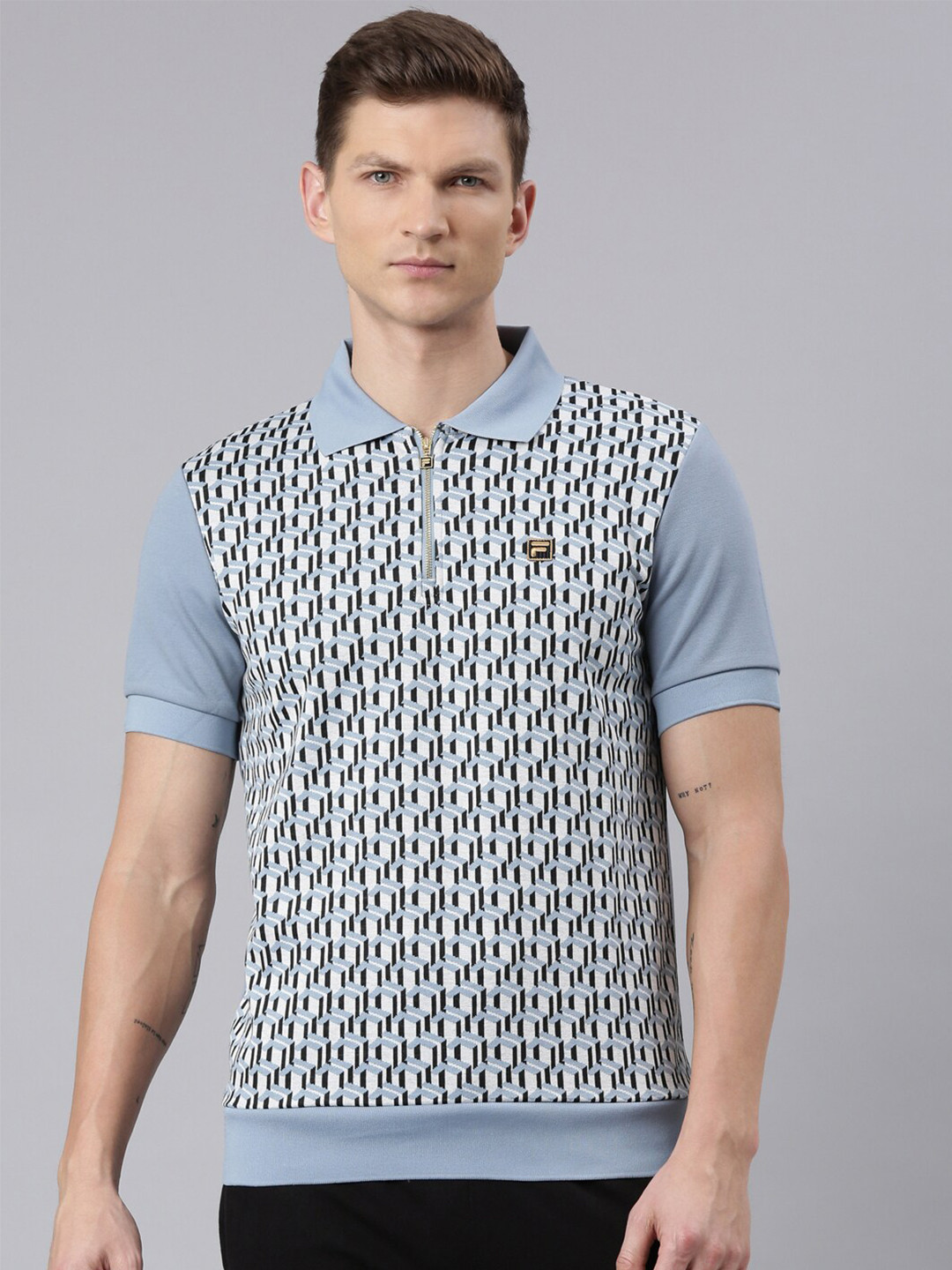 FILA Geometric Printed Polo Collar T-shirt
