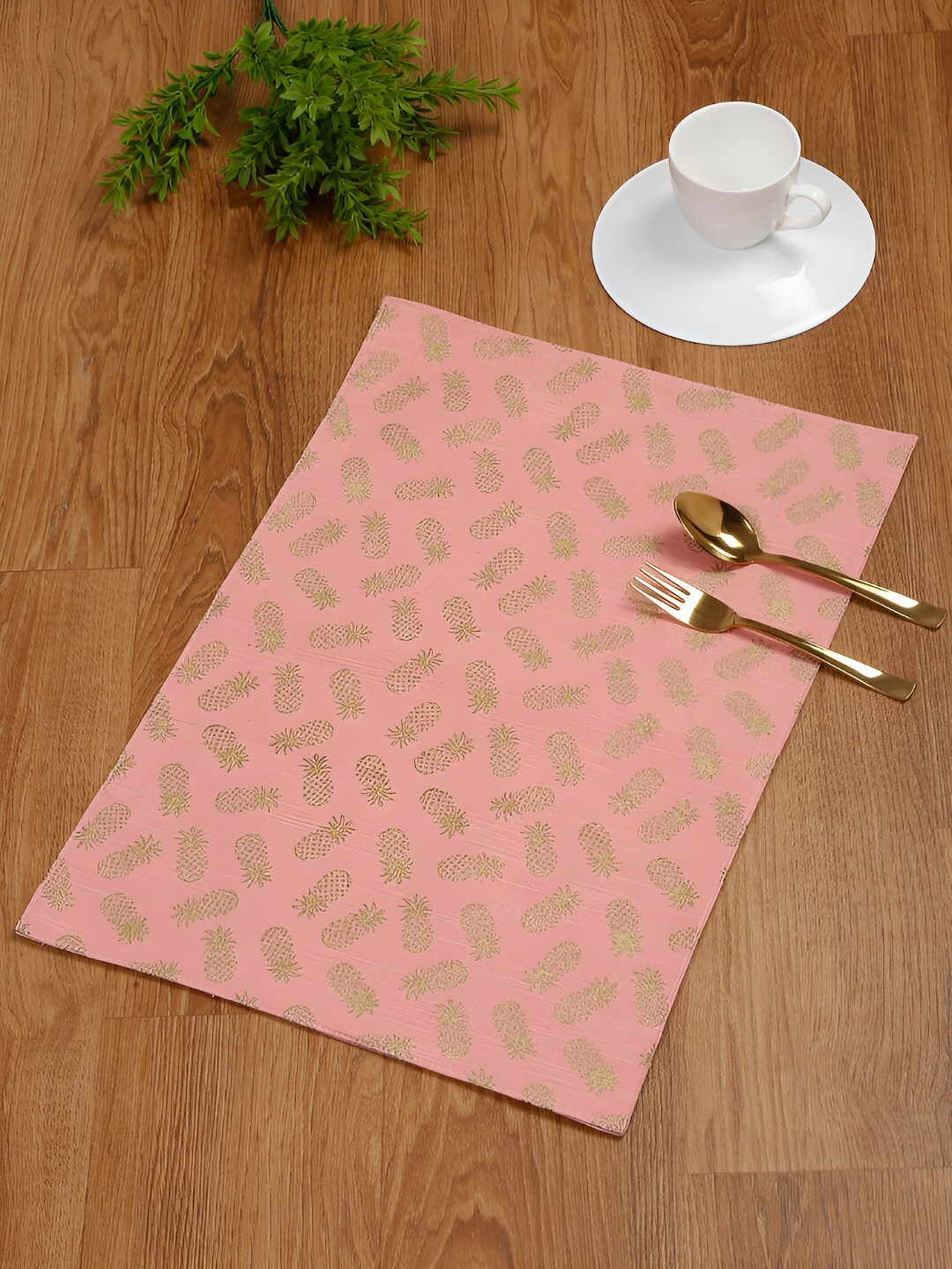 Ratan Cart Pink & Beige 4 Pieces Printed Rectangle Cotton Table Placemats