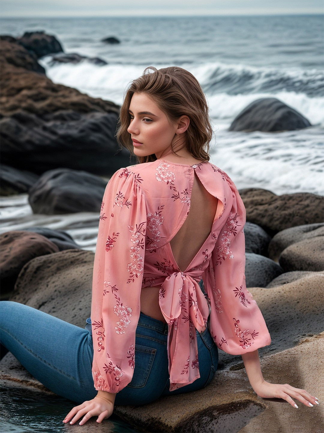 RARE Print Georgette Styled Back Top