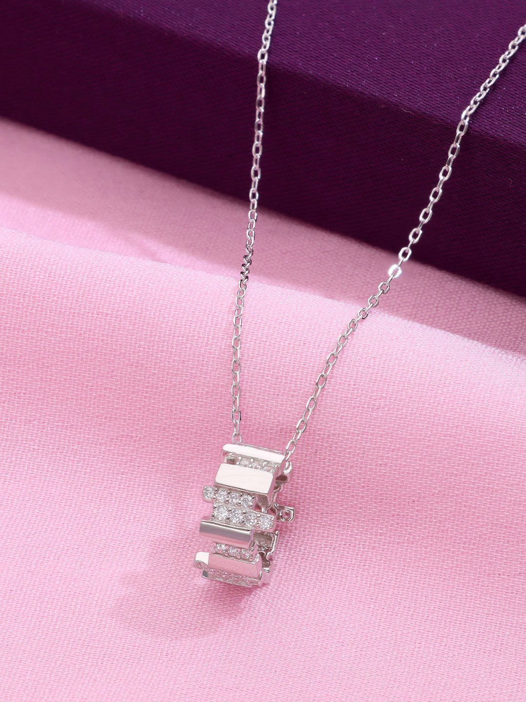 KAI JEWEL Sterling Silver Rhodium-Plated Cubic Zirconia Studded Eternal Circle Chain