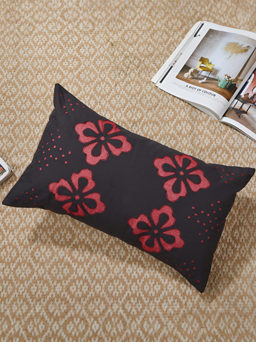 Fabindia Miran Floral Cotton Textured Rectangle Cushion Covers - 11 x 12 In