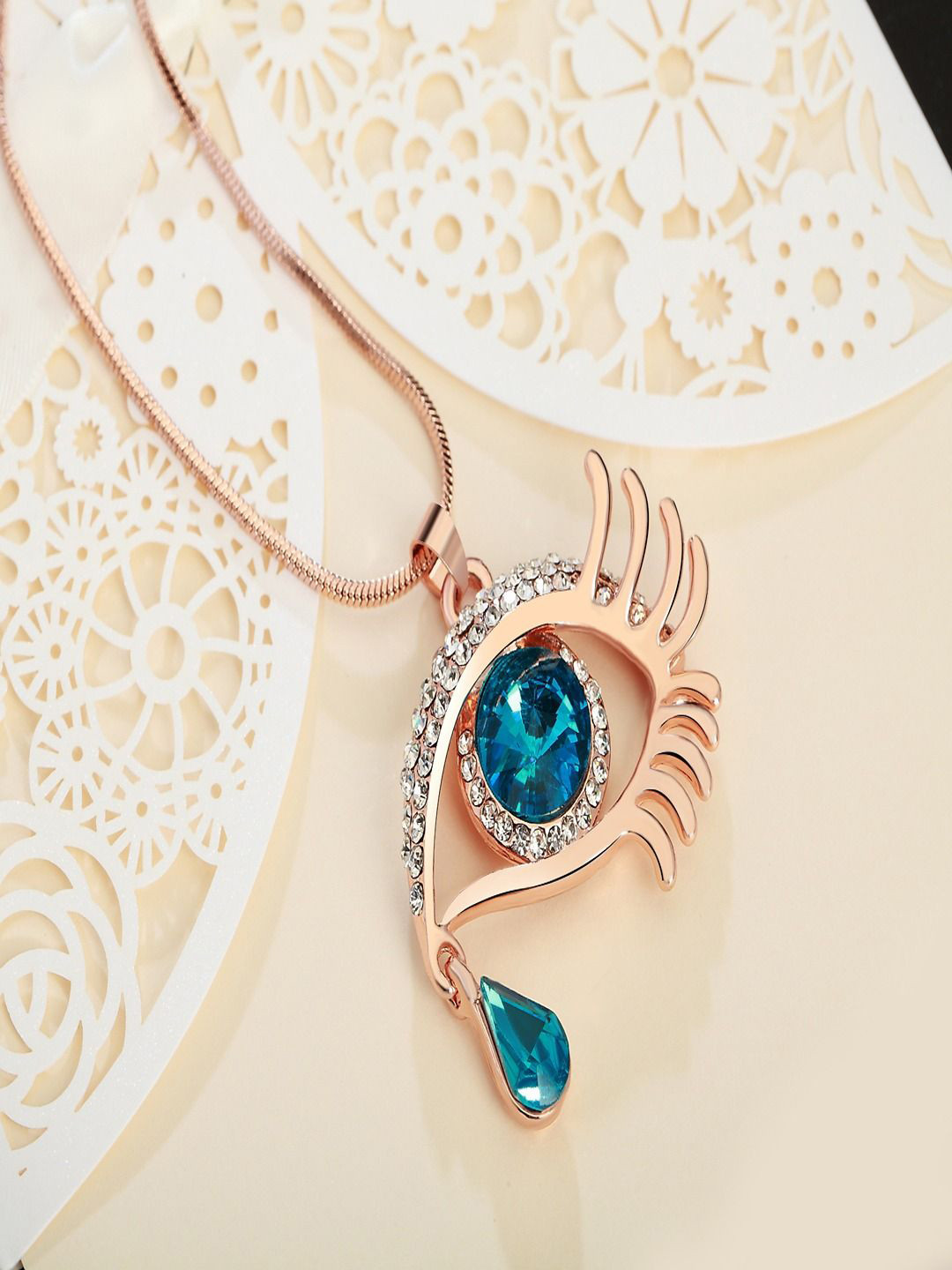 UNIVERSITY TRENDZ Gold-Plated Teardrop Shaped Crystal Studded Pendants with Chain