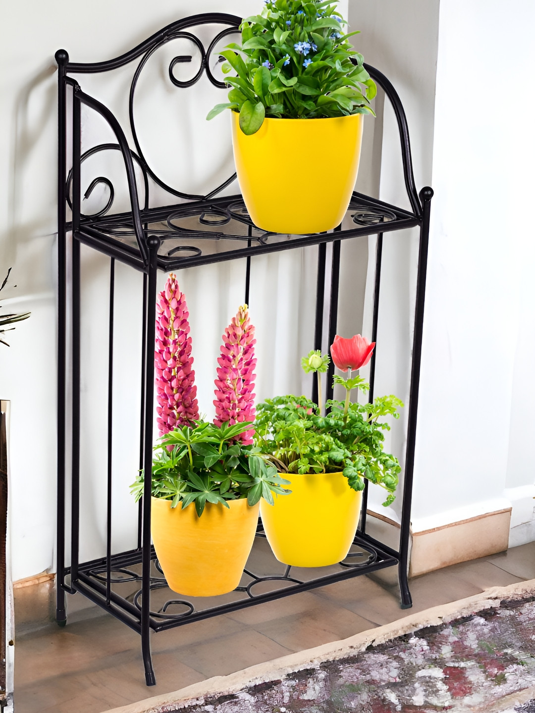 ecofynd Black Metal Tiny Planter Stand
