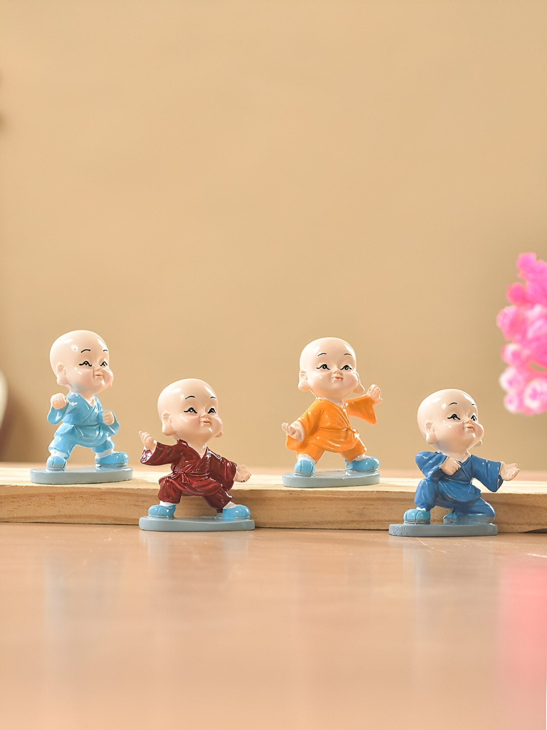 Aura Monk Buddha Nude Polyresin Glossy Living Room Set of 4 Tiny Showpieces - 2.8 Inches
