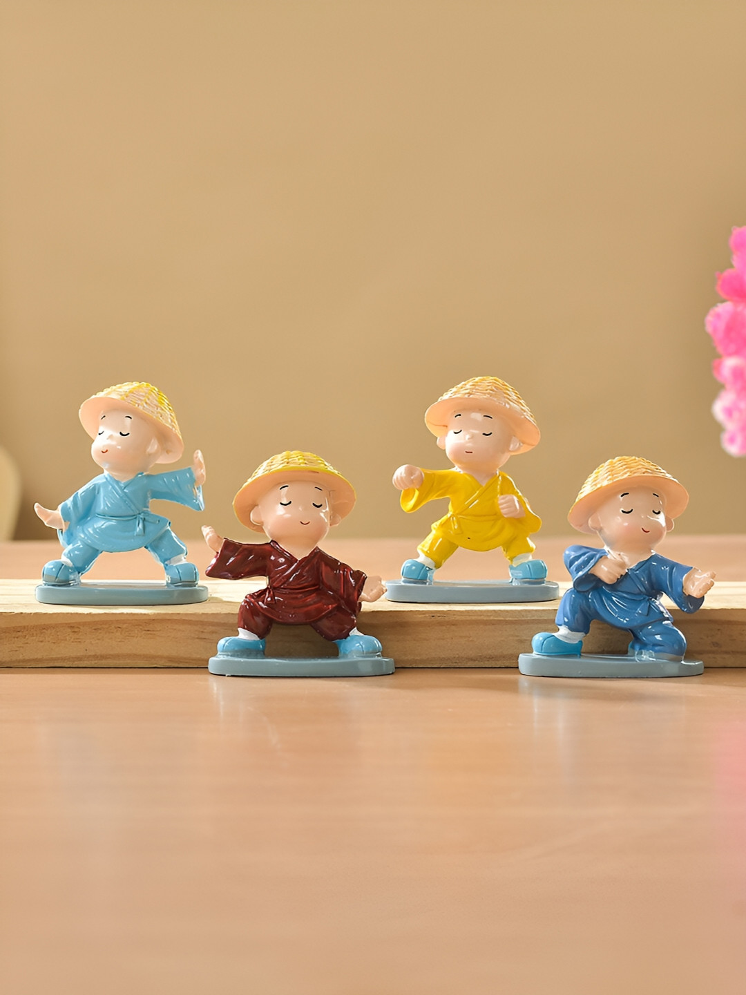 Aura Monk Buddha Nude Polyresin Glossy Kid Room Set of 4 Tiny Showpieces - 2.8 Inches