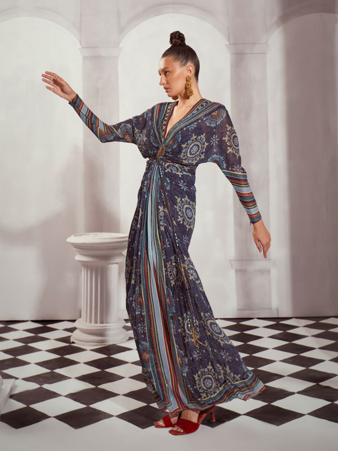 Nikita Mhaisalkar Print Long Sleeves Georgette Maxi Dress