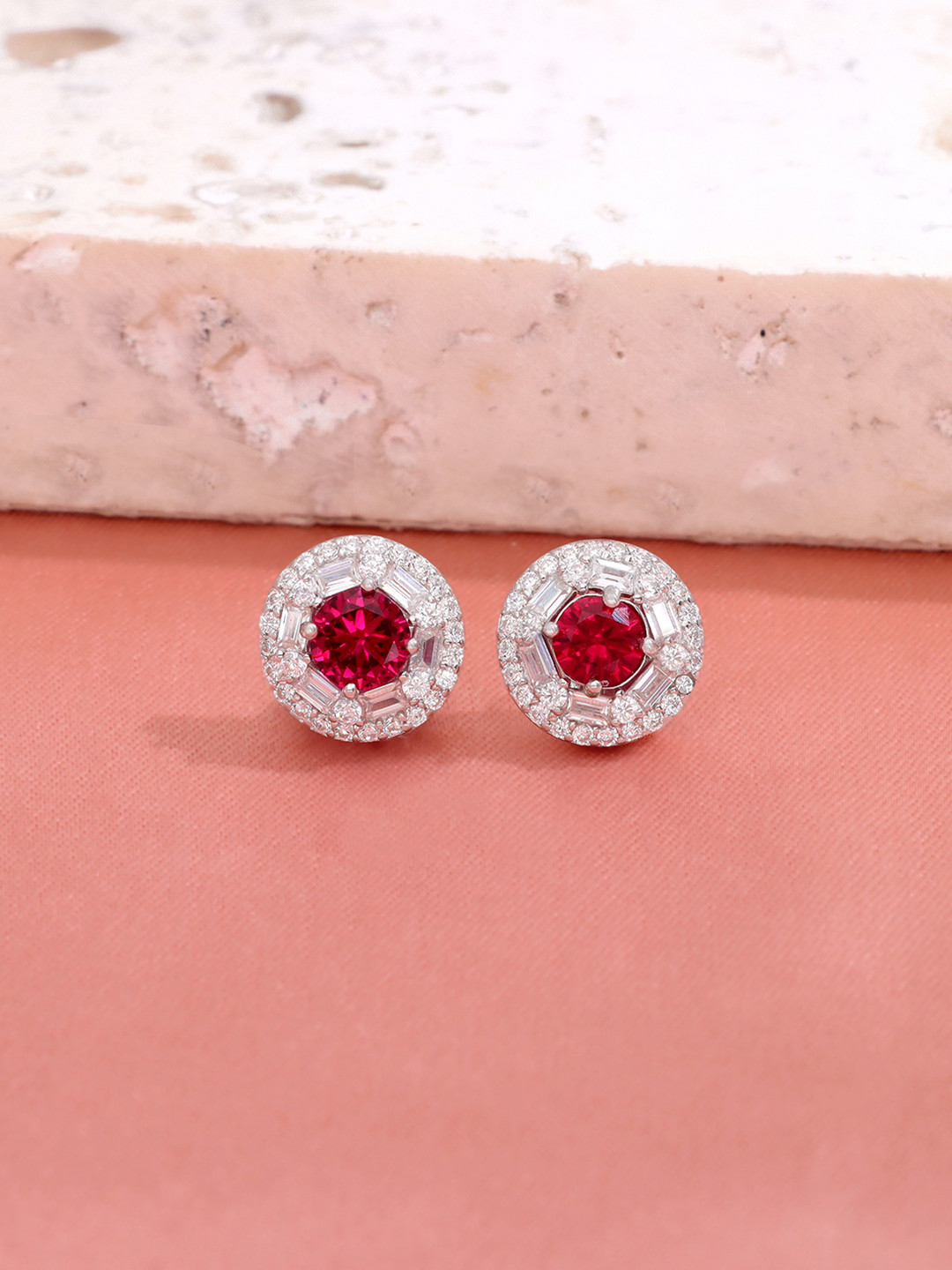 KAI JEWEL Rhodium-Plated 92.5 Sterling Silver Circular Studs Earrings