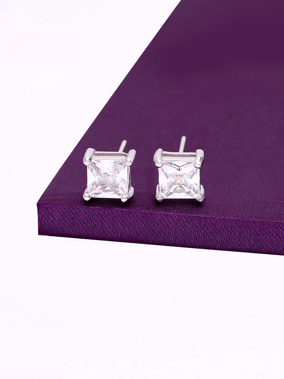 KAI JEWEL Rhodium-Plated 92.5 Sterling Silver Square Studs Earrings