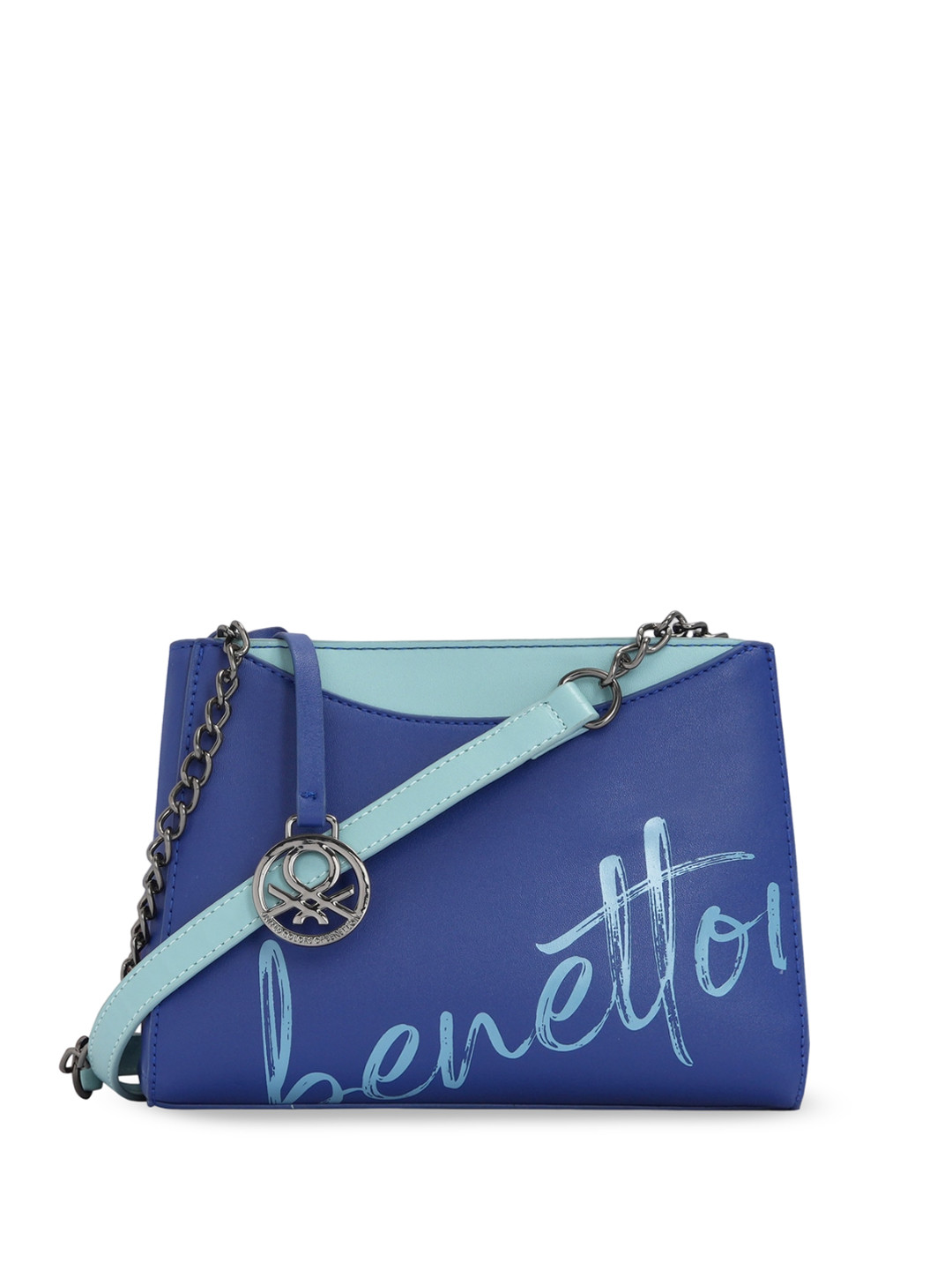 United Colors of Benetton Colourblocked Zip Detail PU Structured Handheld Bag