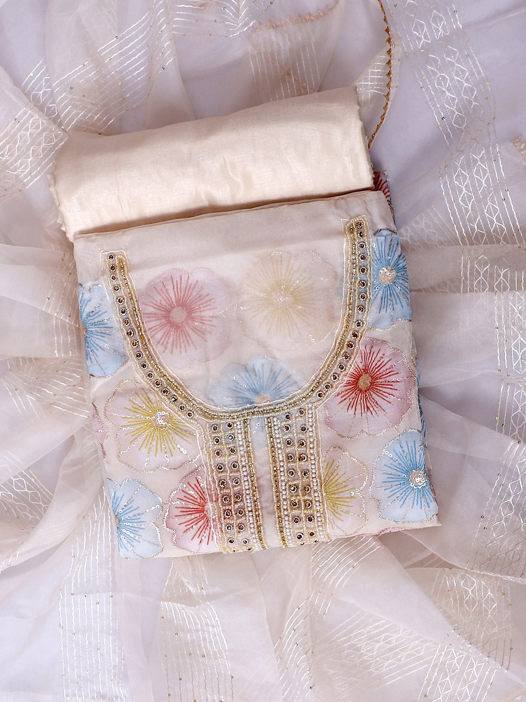 SALWAR STUDIO Embroidered Organza Unstitched Dress Material