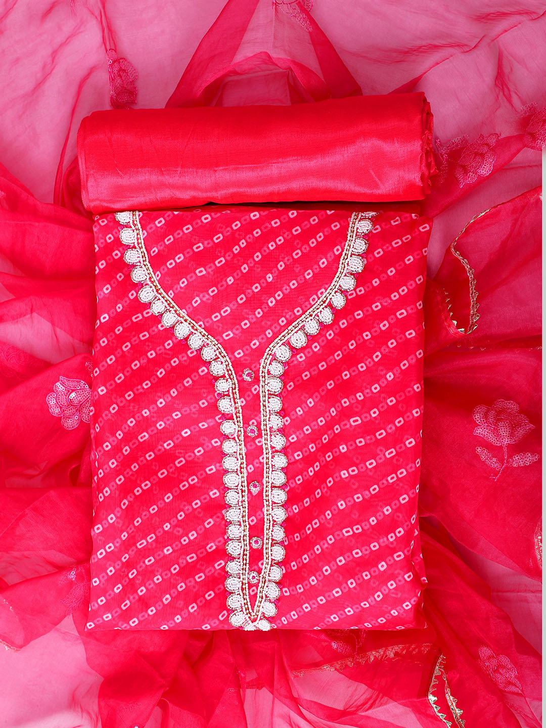 SALWAR STUDIO Printed Silk Chiffon Unstitched Dress Material