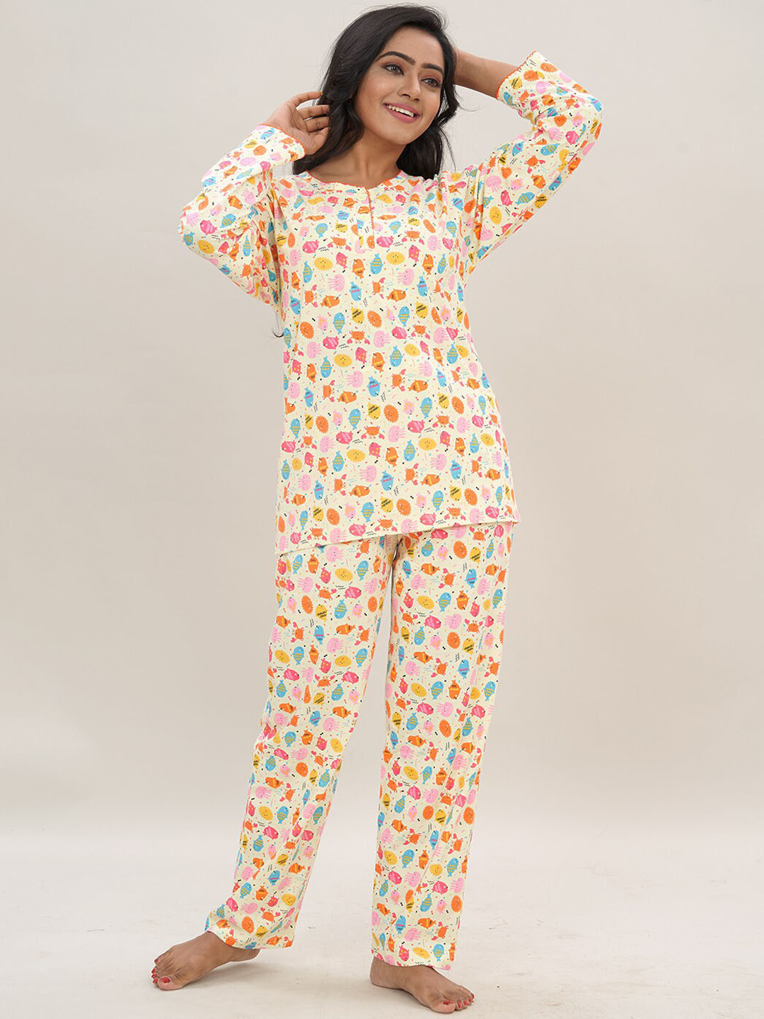 Elzoh Printed Pure Cotton Top With Pyjamas