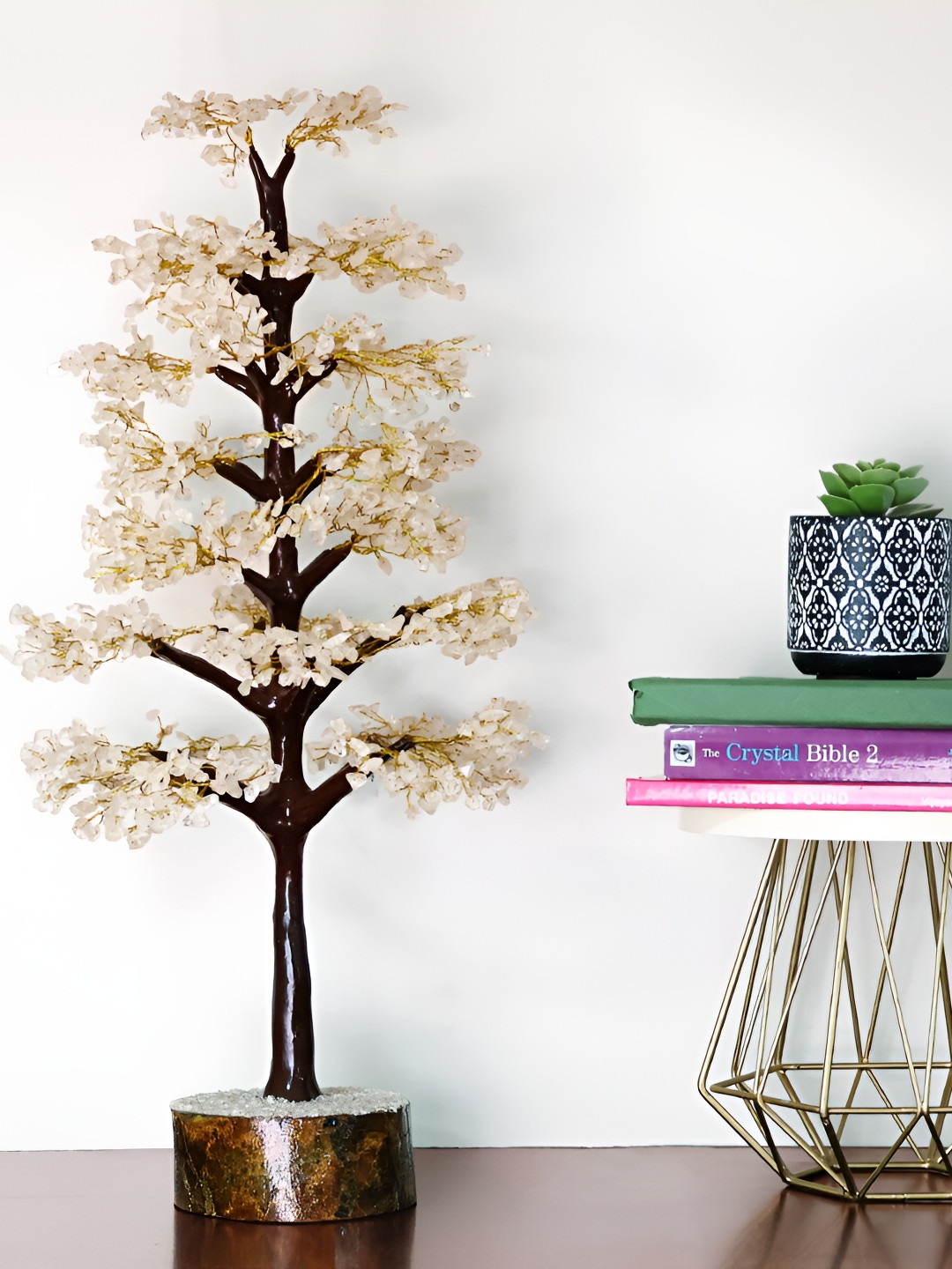 Shubhanjali Tree White Crystal Natural Living Room Small Showpiece - 5.9 Inches