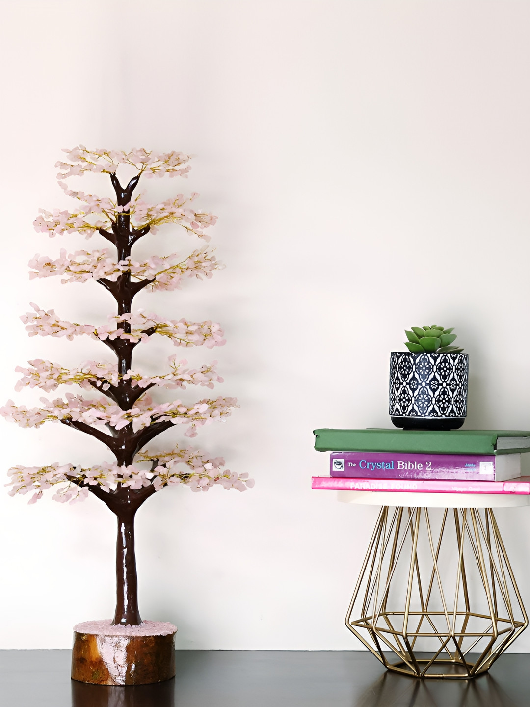 Shubhanjali Rose Quartz Tree Pink Crystal Glossy Living Room Small Showpiece - 5.9 Inches
