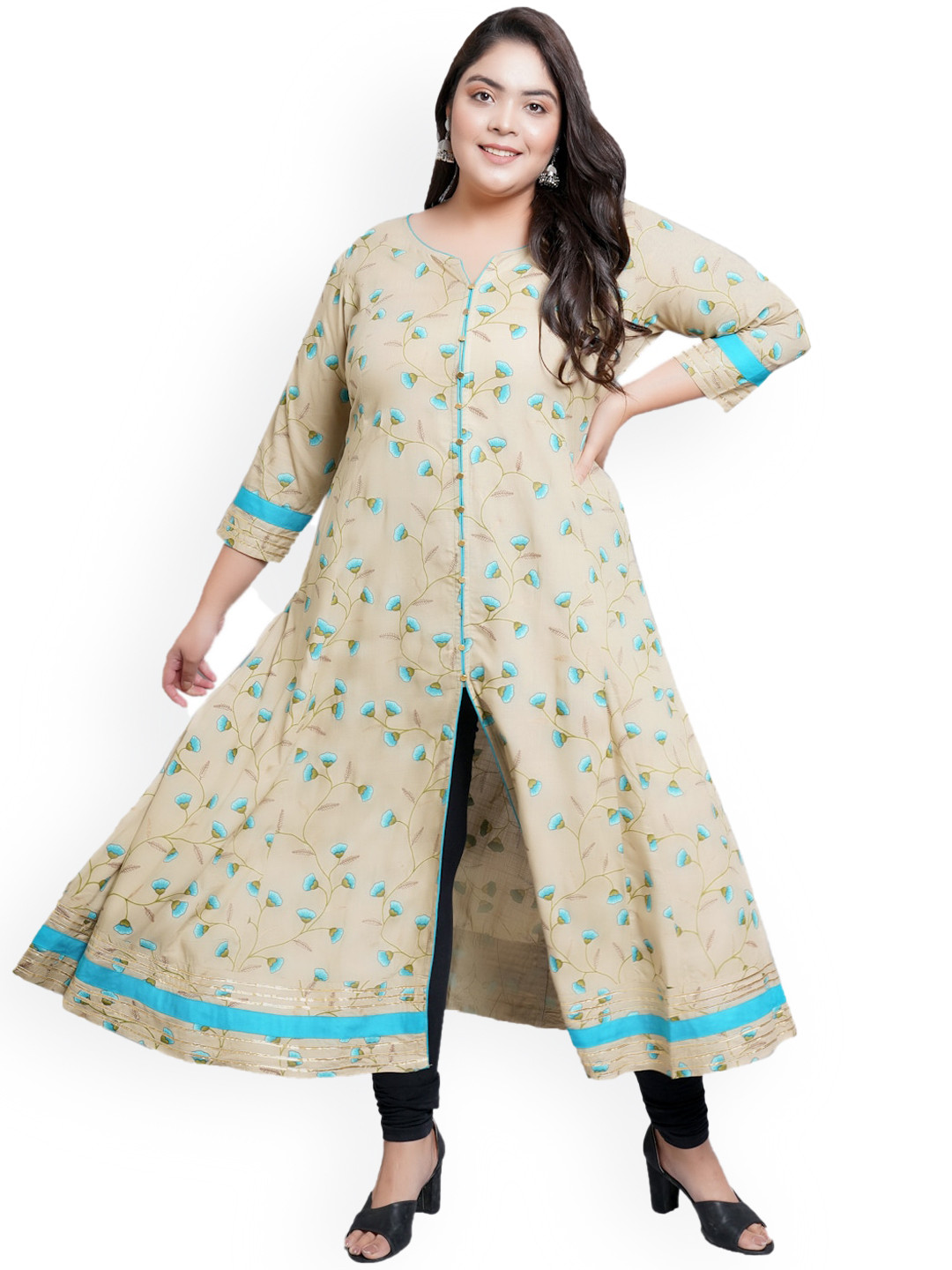 KALINI Floral Printed Thread Work Plus Size Kurta