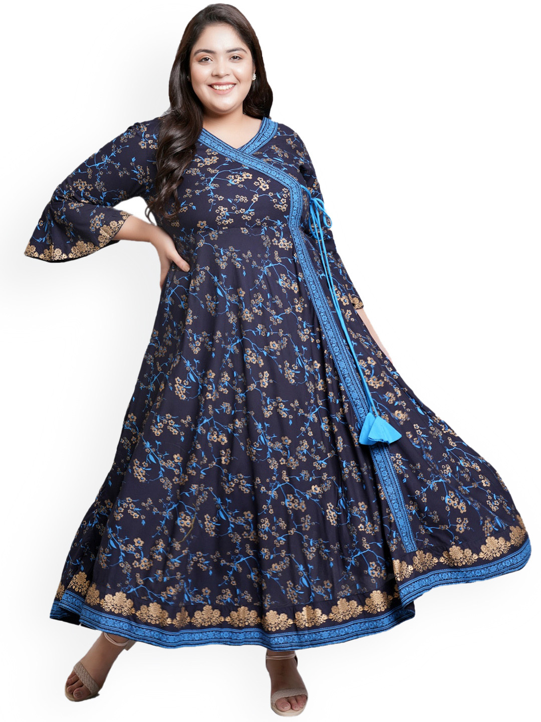 KALINI Floral Printed Thread Work Plus Size Anarkali Kurta