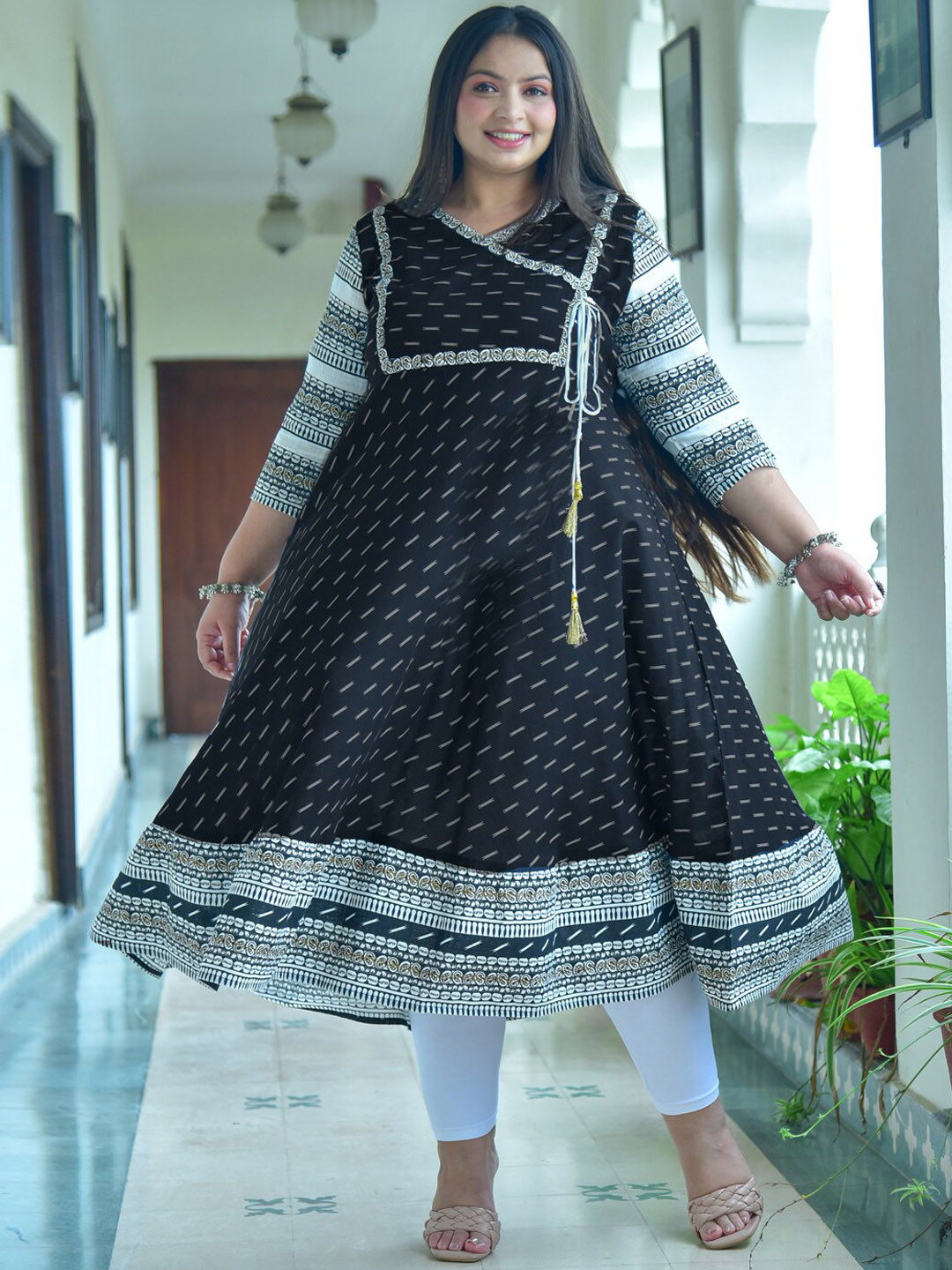 KALINI Abstract Printed Cotton Plus Size Anarkali Kurta