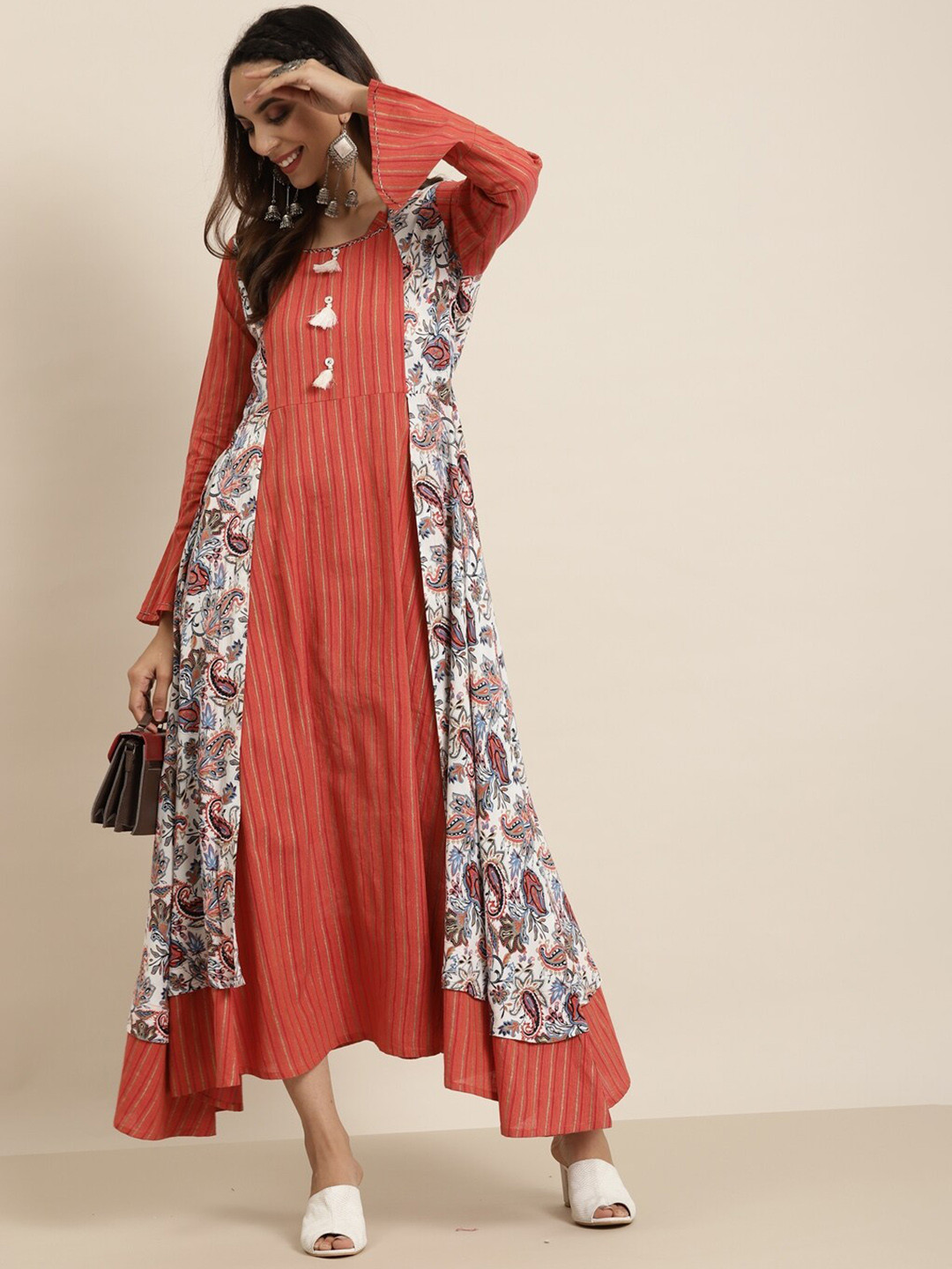 KALINI Vertical Striped Regular Thread Work Anarkali Kurta