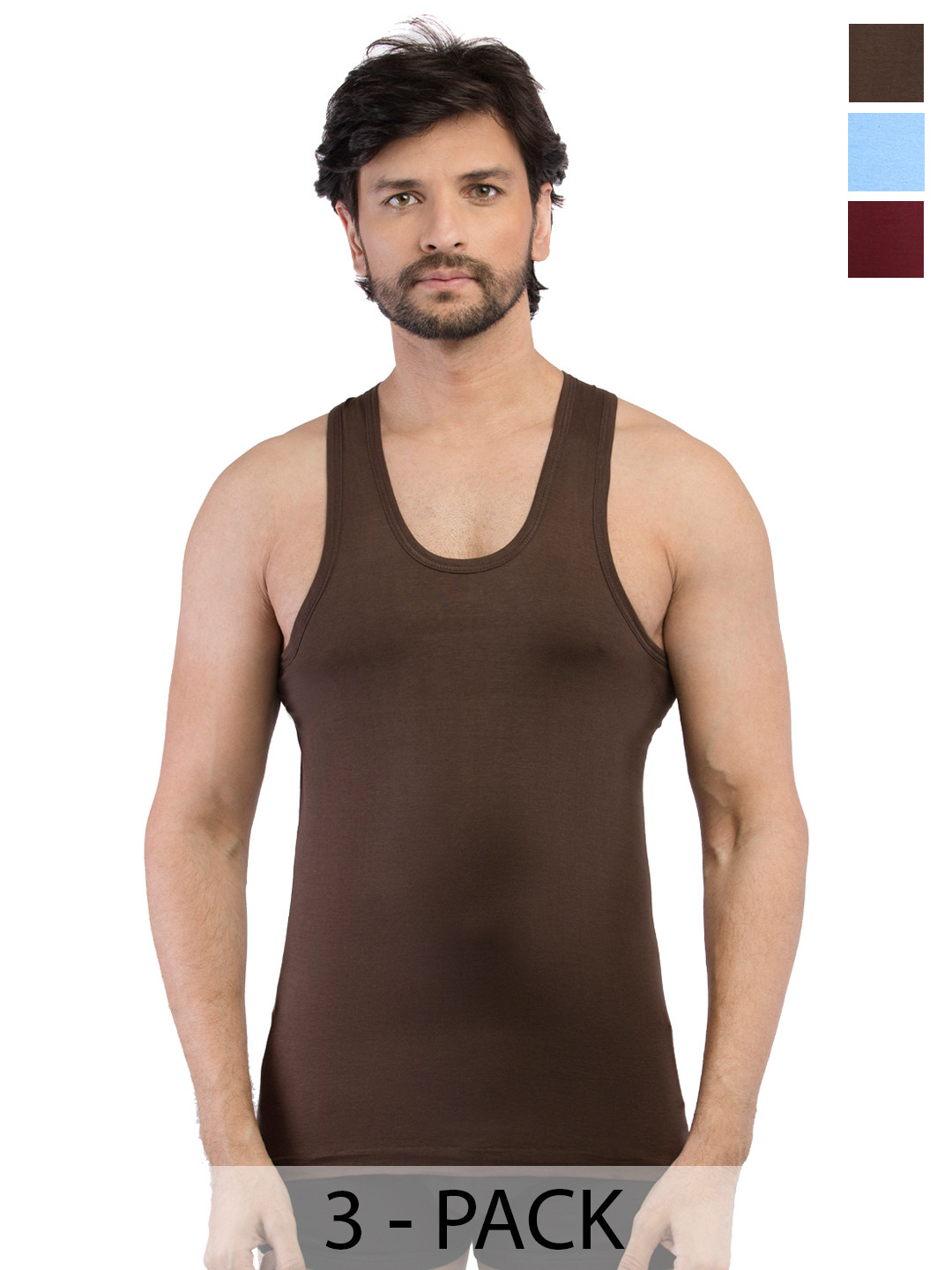 VIP Supreme Pack Of 3 Assorted Pure Cotton Undershirt Vests VP-MI-VS-SPCRN-10P-PO3-95