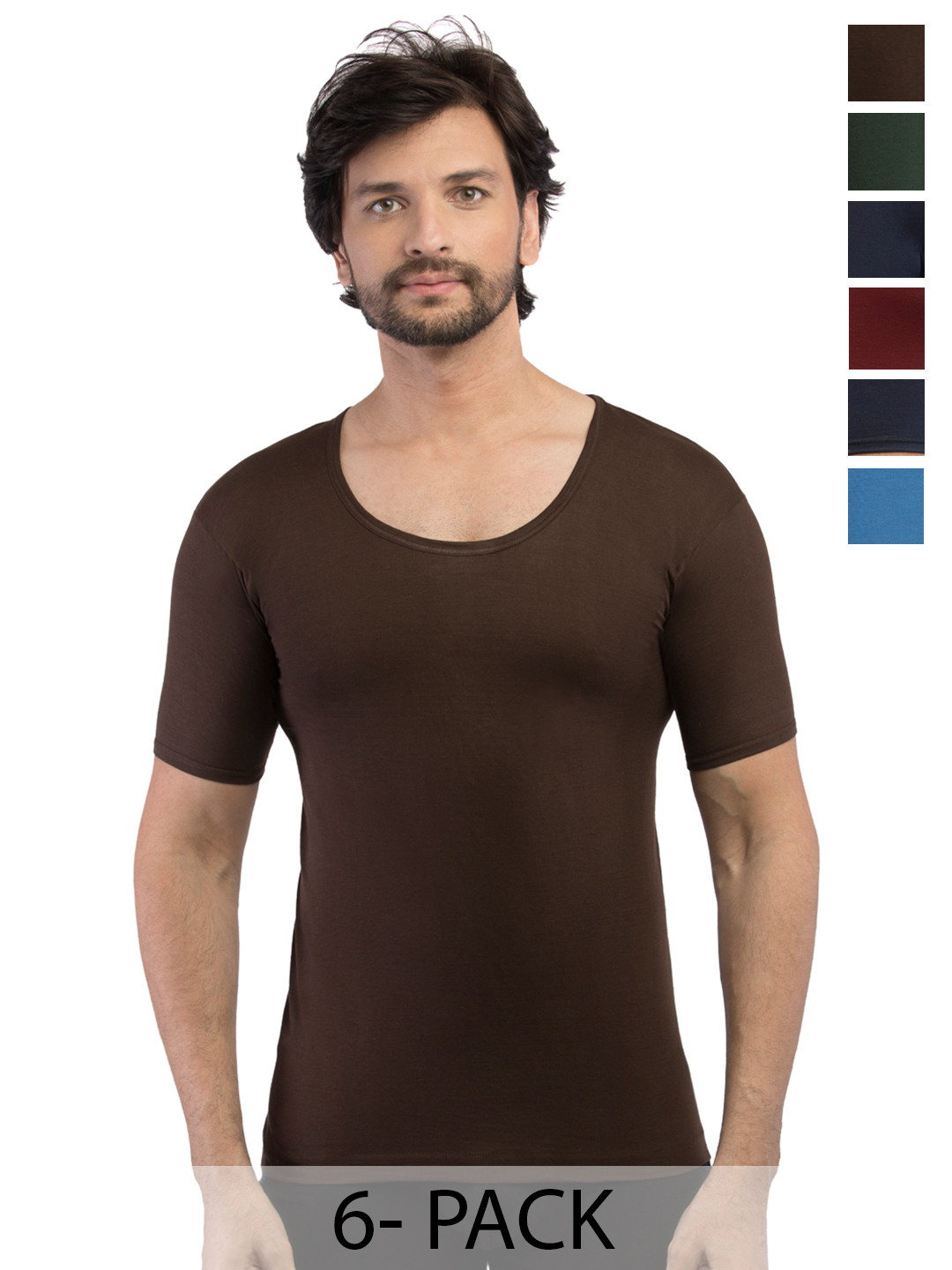 VIP Pack Of 6 Assorted Pure Cotton Round Neck Innerwear Vests VP-MI-VS-SPCRS-10P-PO6-80