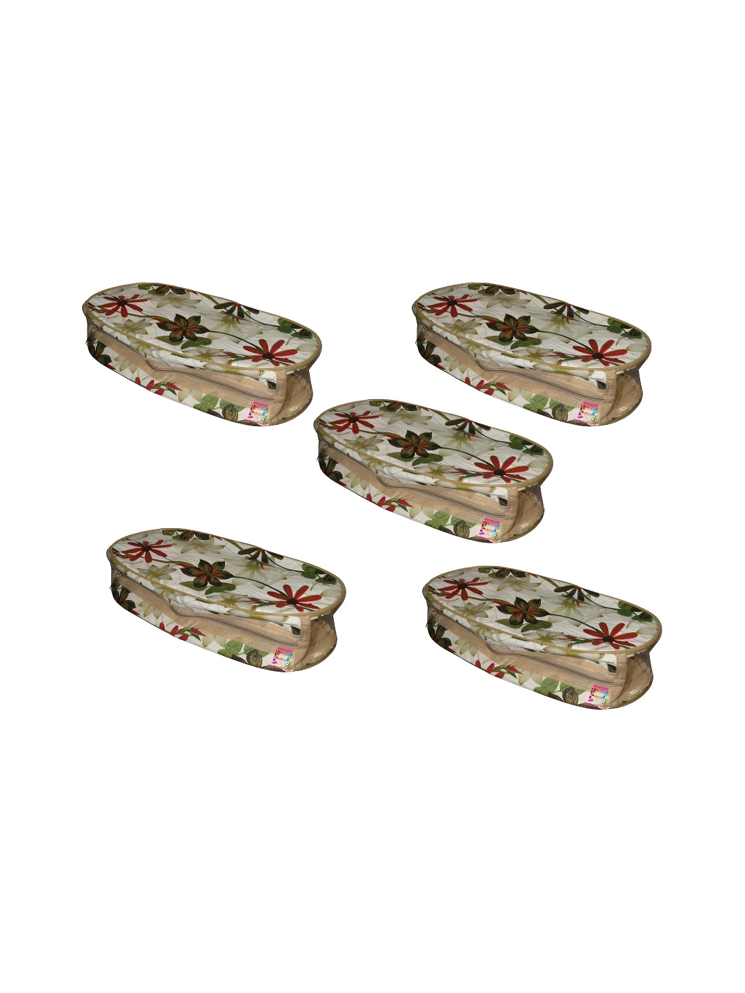 atorakushon Cream & Red 5 Pieces Reusable Slipper Travel Storage Organisers