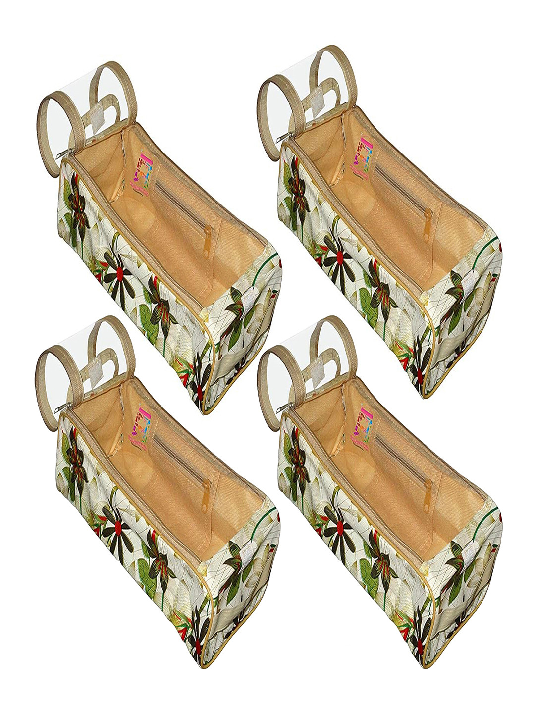 atorakushon Cream & Red 4 Pieces Reusable Travel Shoe Storage Organisers